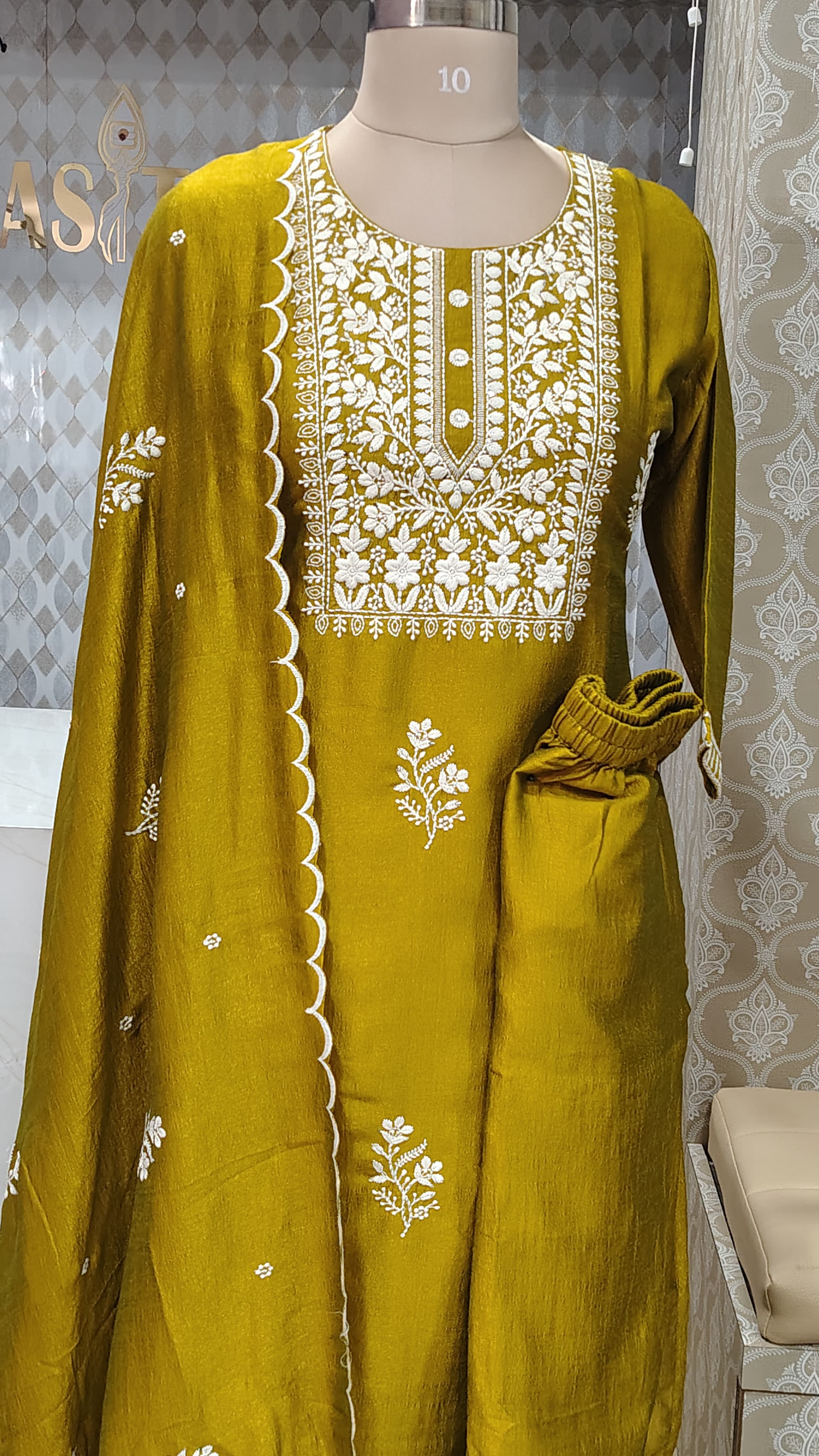 Mustard Yellow embroidered kurti set