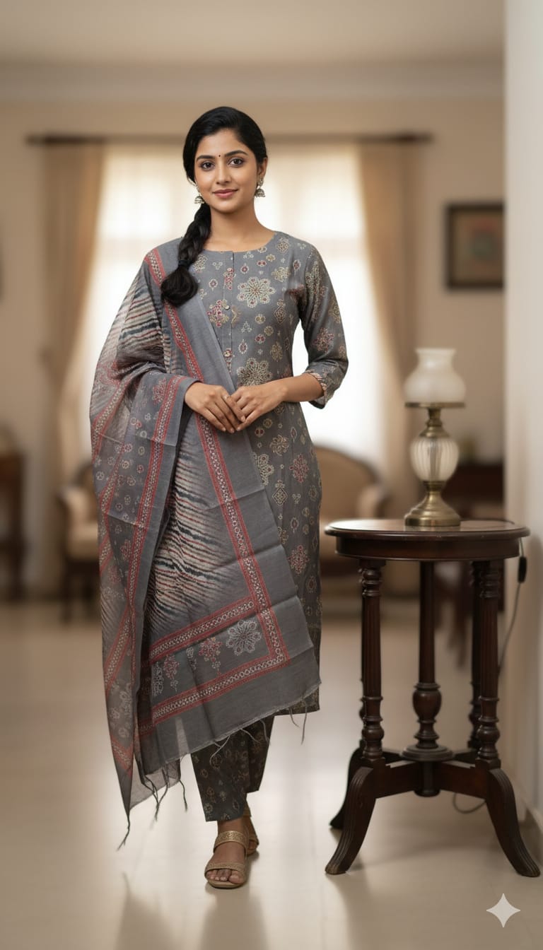 Gray printed kurthi set