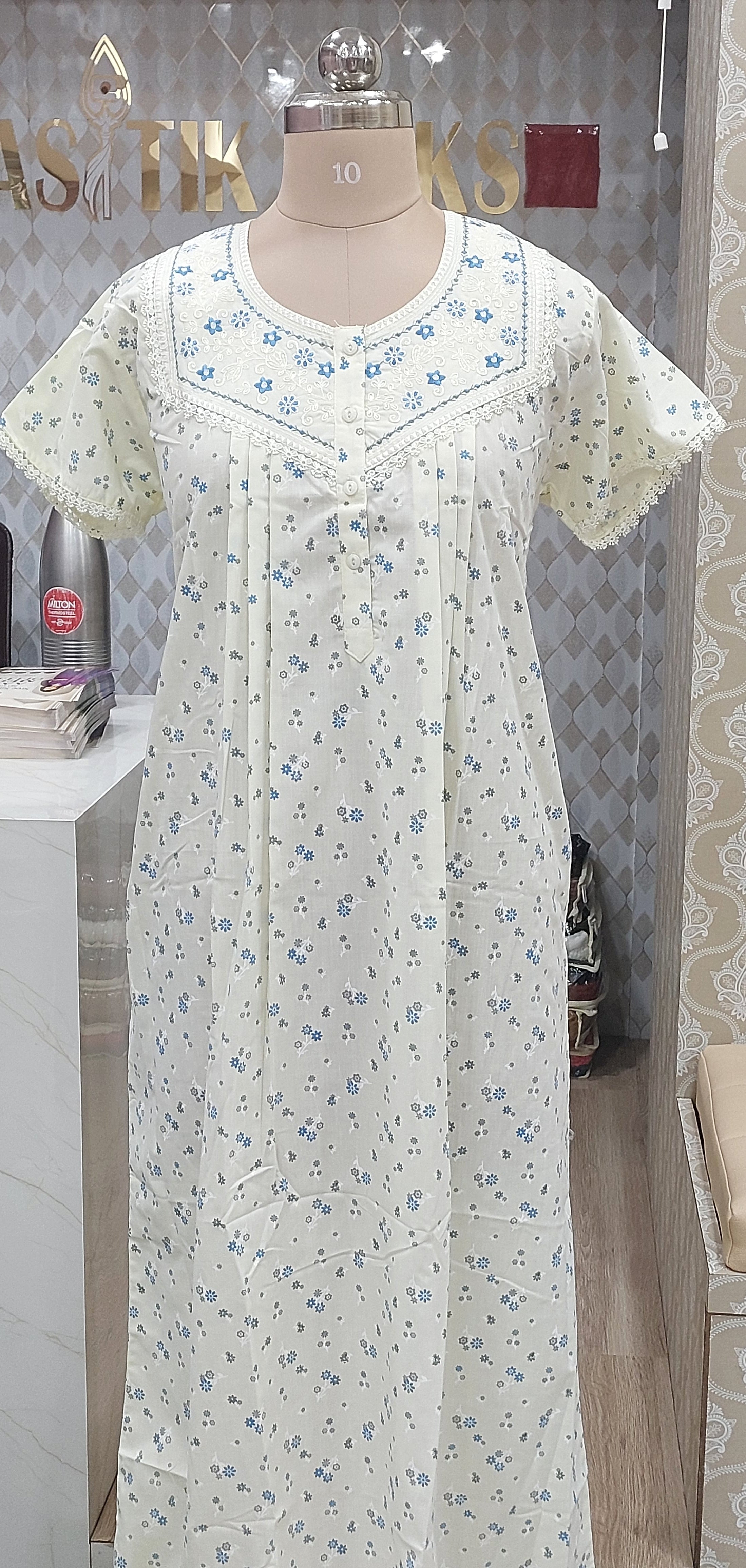 Off-White Floral Cotton Nighty