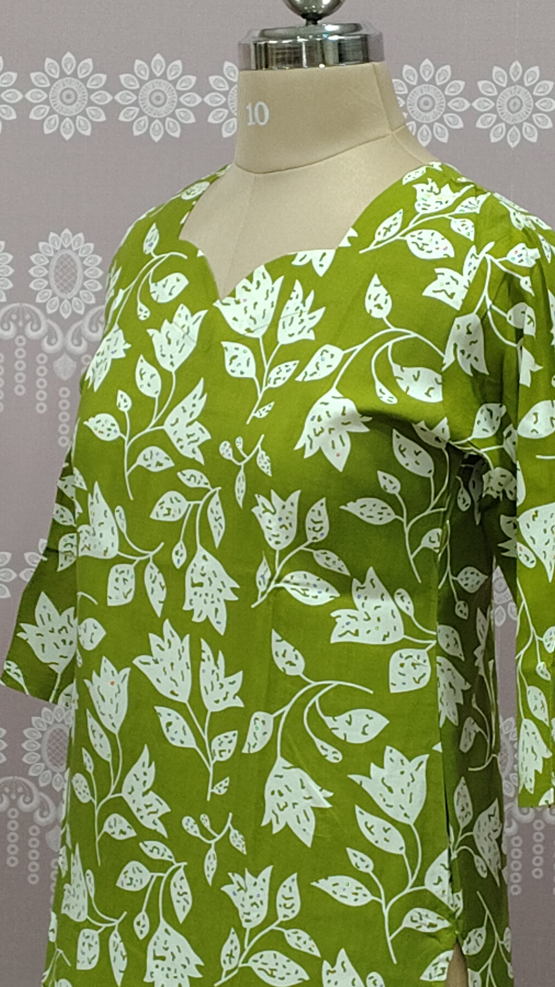 green  printed top