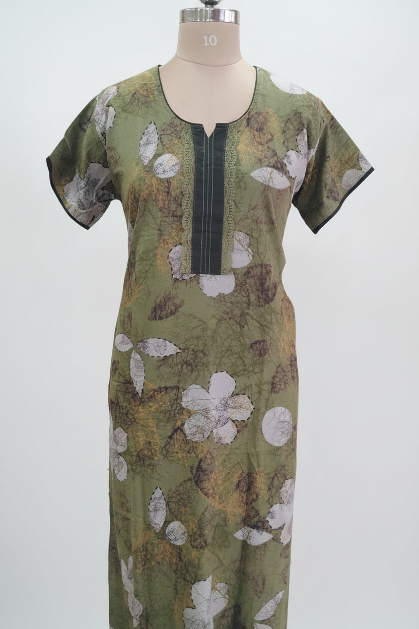 Olive green batik cotton nighty