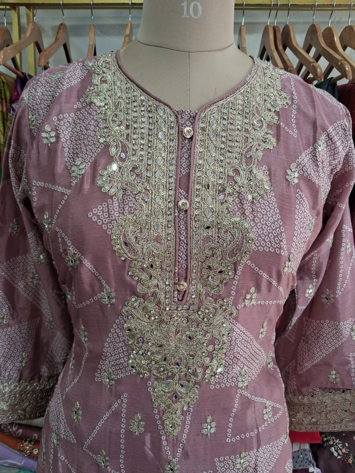 3colour Embroidered printed kurthi set