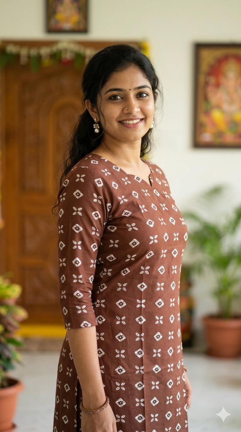 Brown printed top