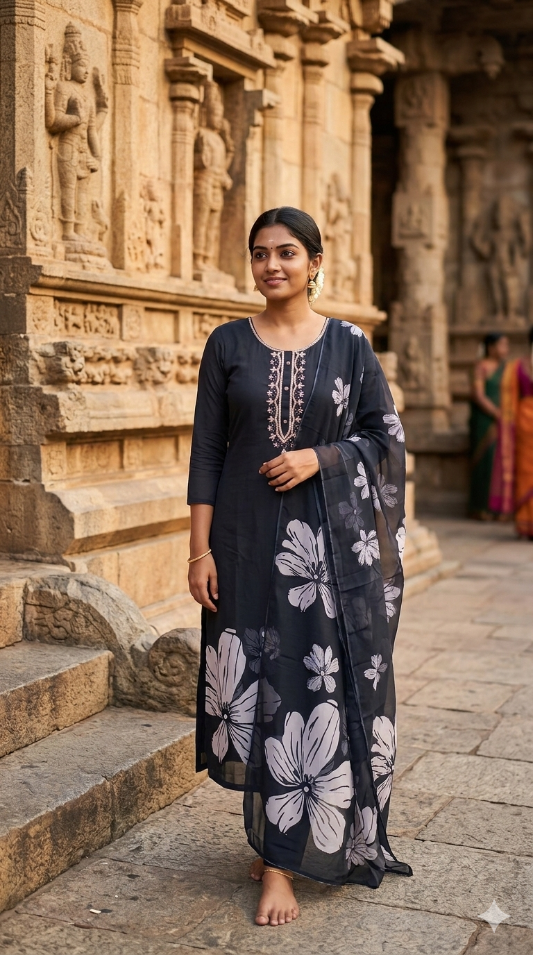 Black floral kurthi set