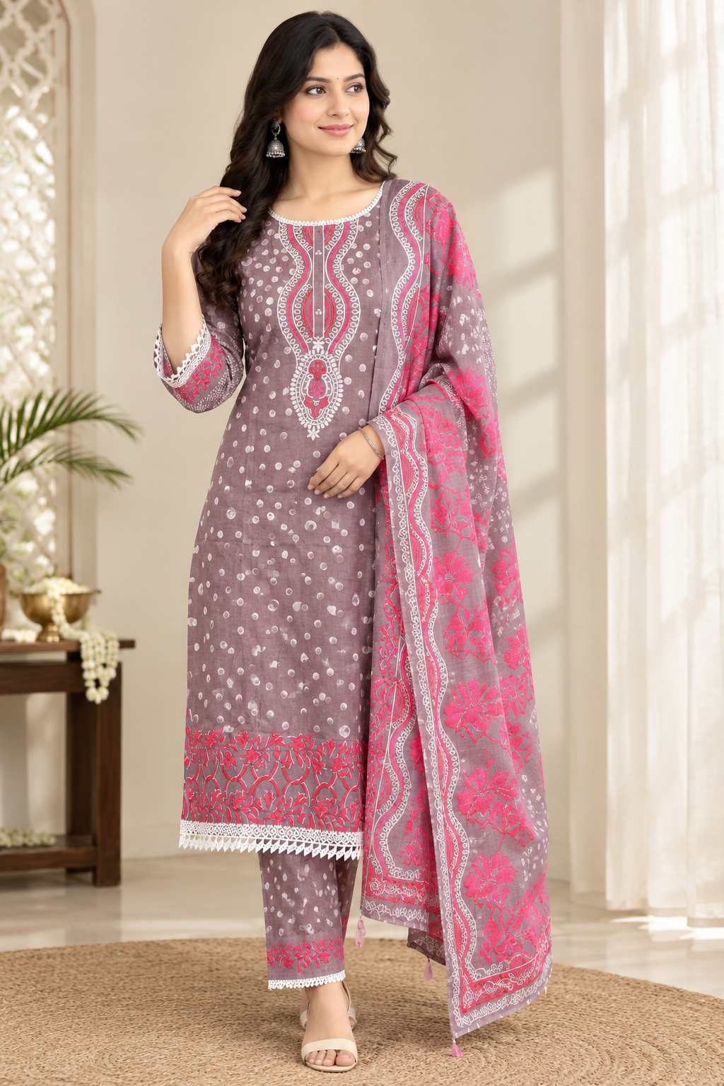 Elegant Grey pink kurti set