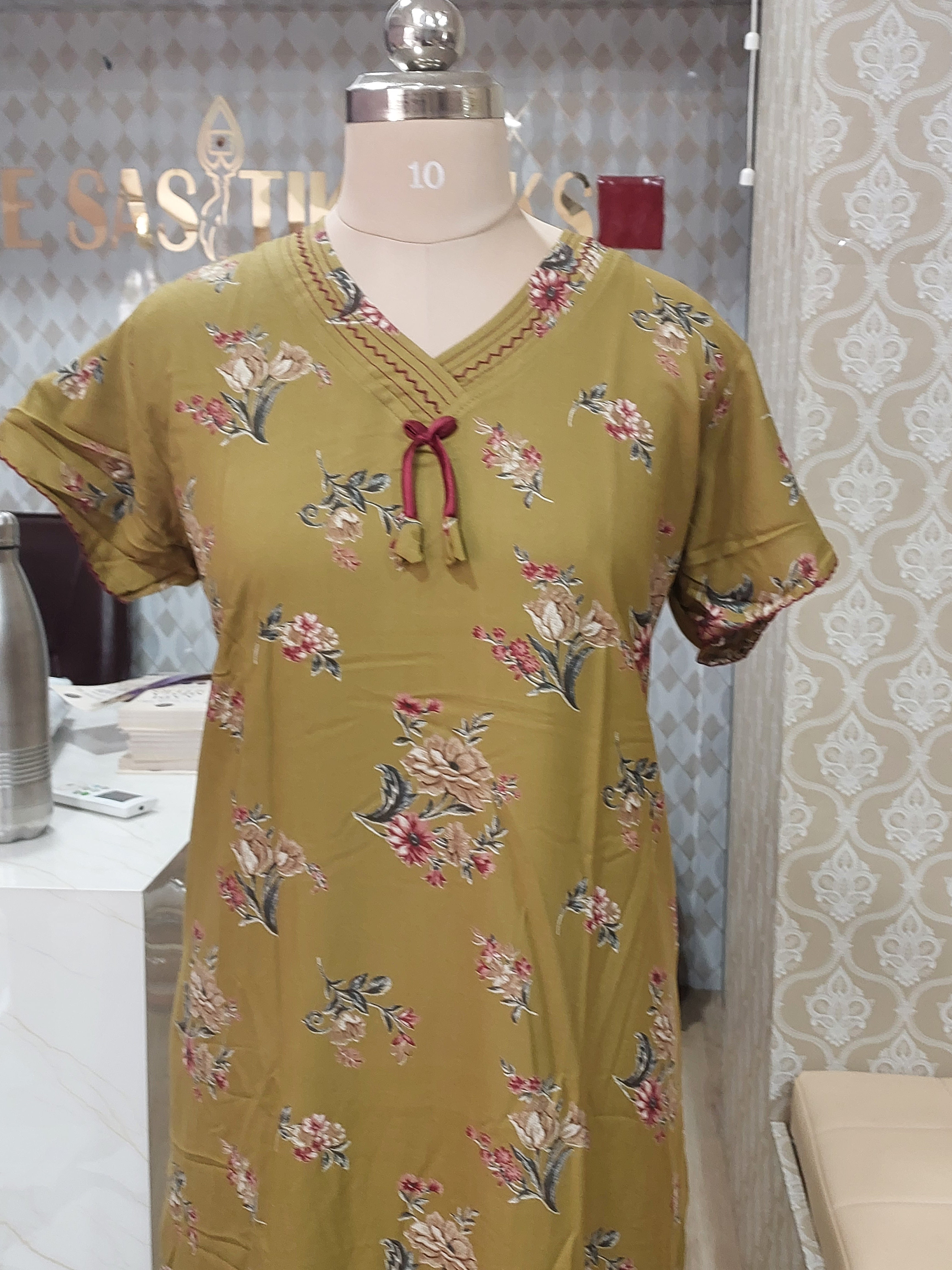 Mustard Yellow Floral Nighty