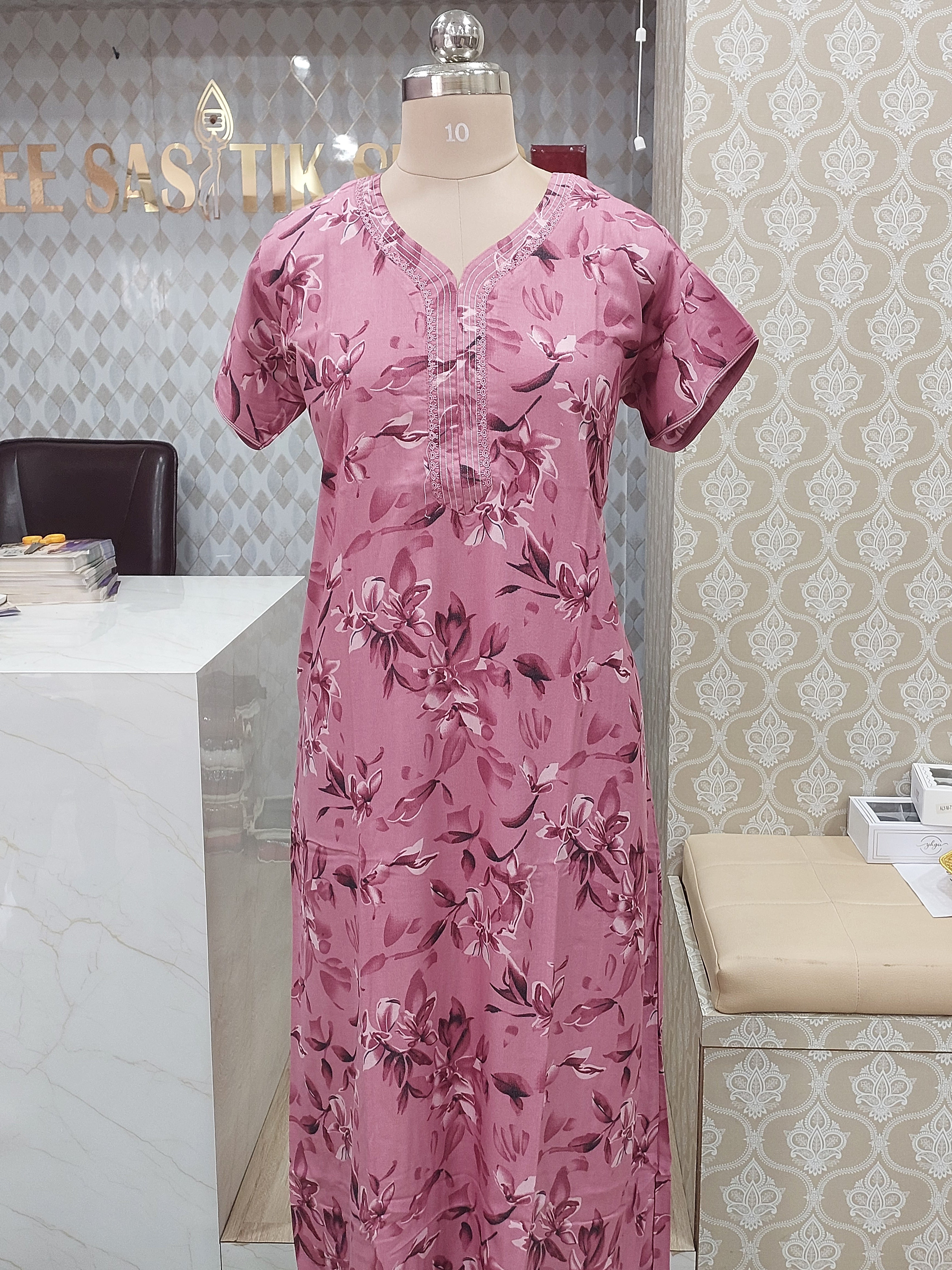 Mauve Floral Cotton Nighty