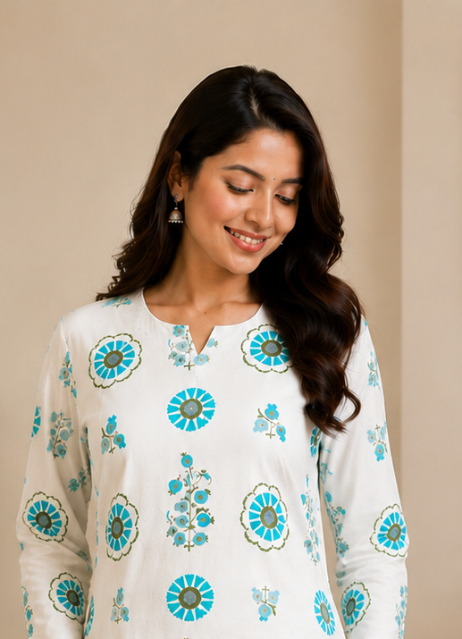 Off_white Printed kurti set
