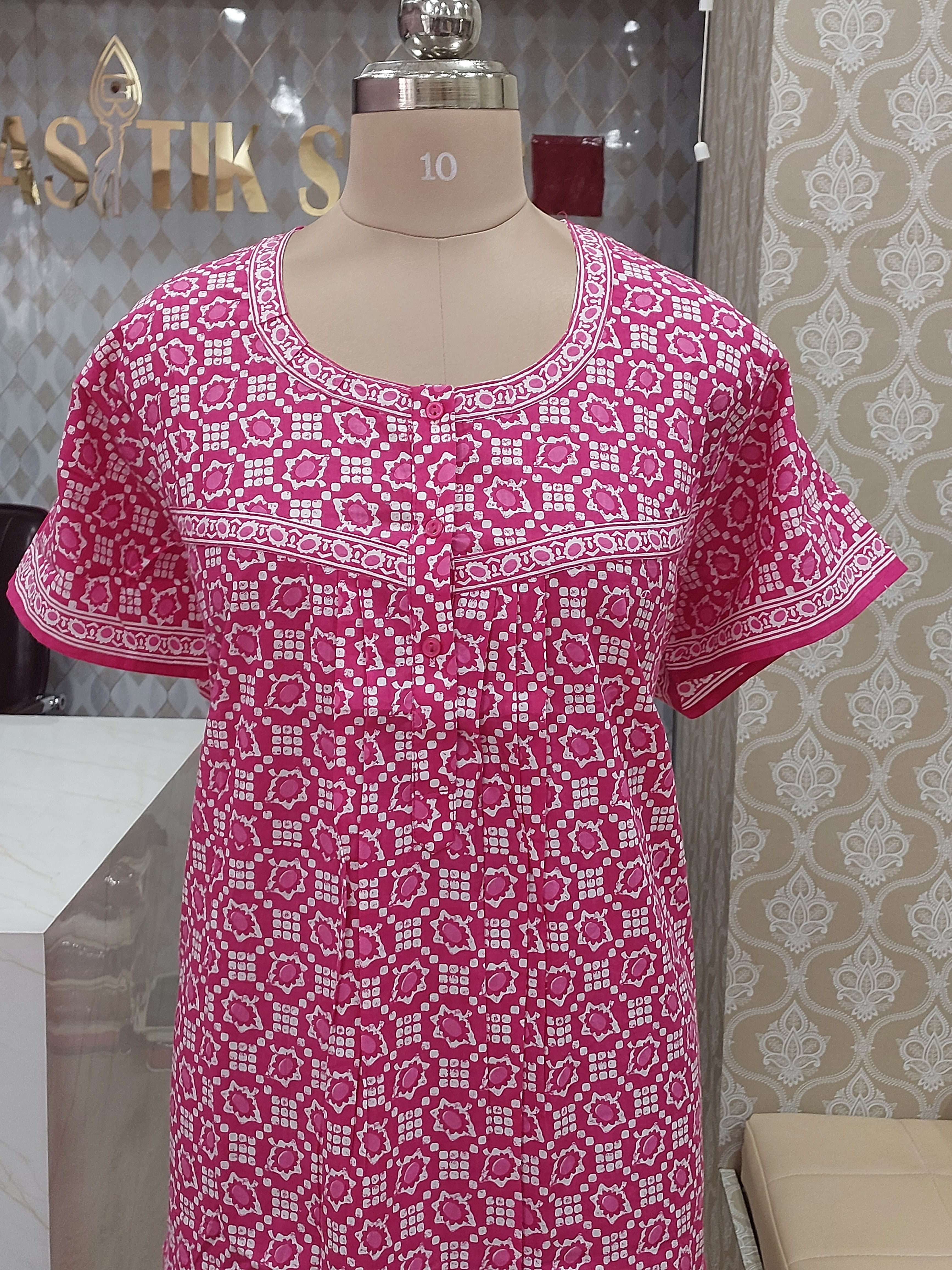 Pink Printed Cotton Nighty