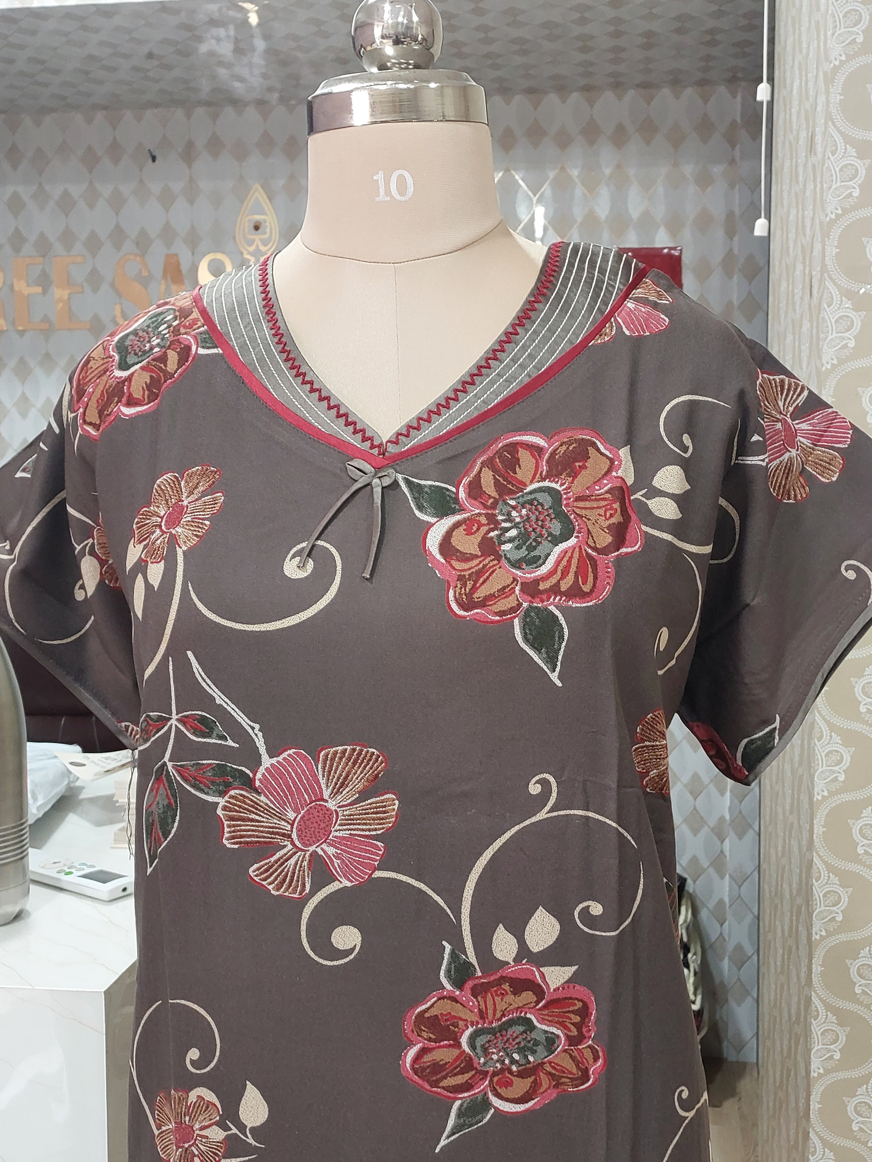 Brown Floral Printed Nighty