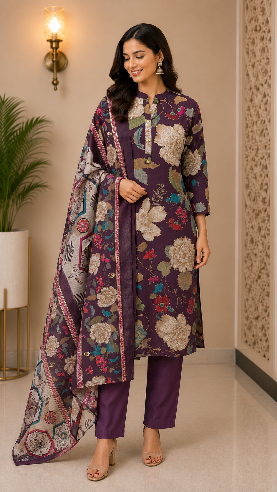 Elegant   pink kurti set
