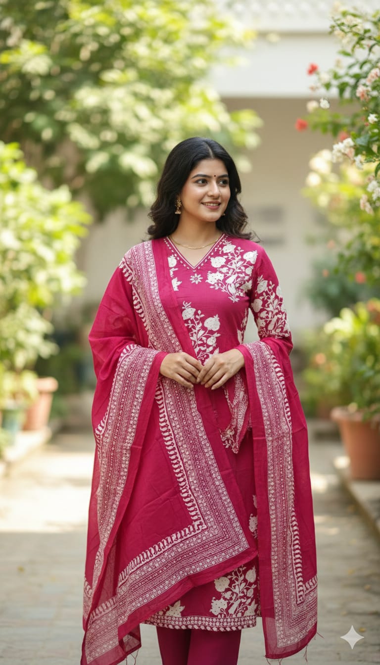 Red floral kurthi set