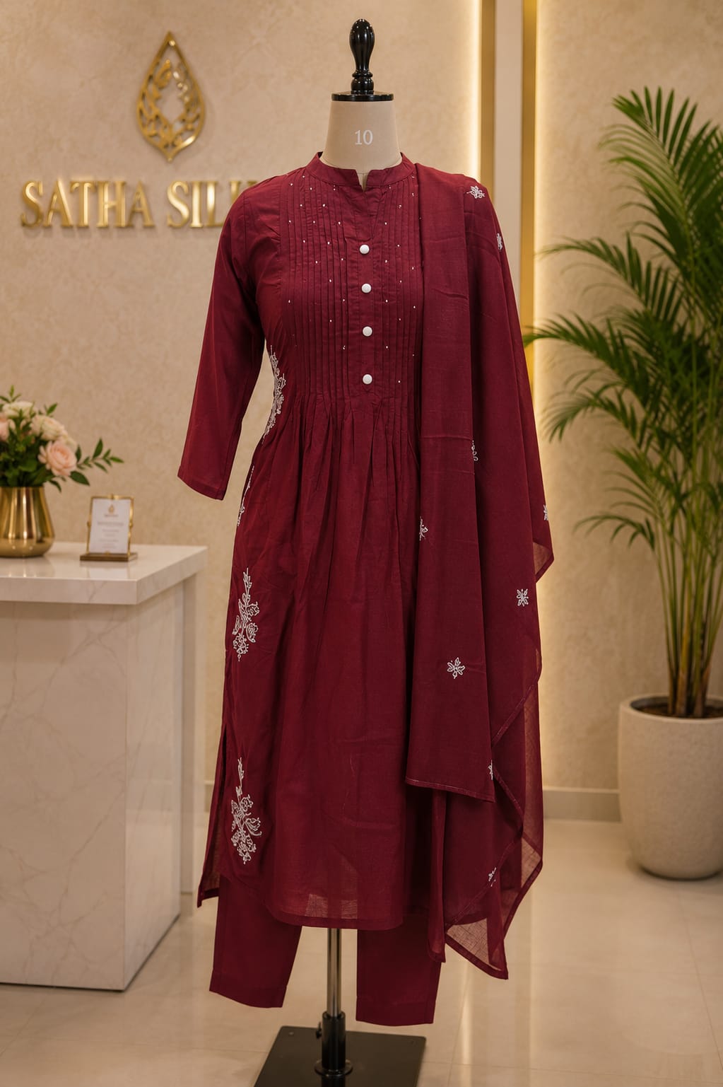 Elegant Maroon Embroidered Kurta Set