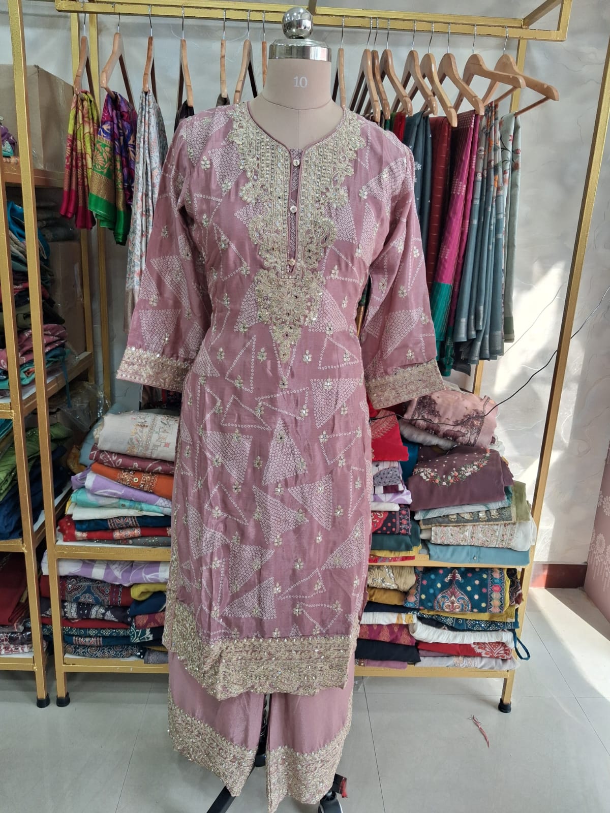 3colour Embroidered printed kurthi set