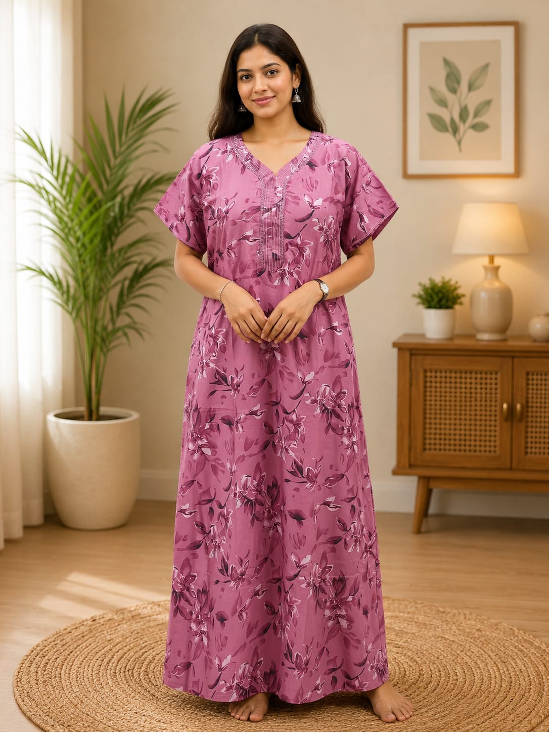 Mauve Floral Cotton Nighty
