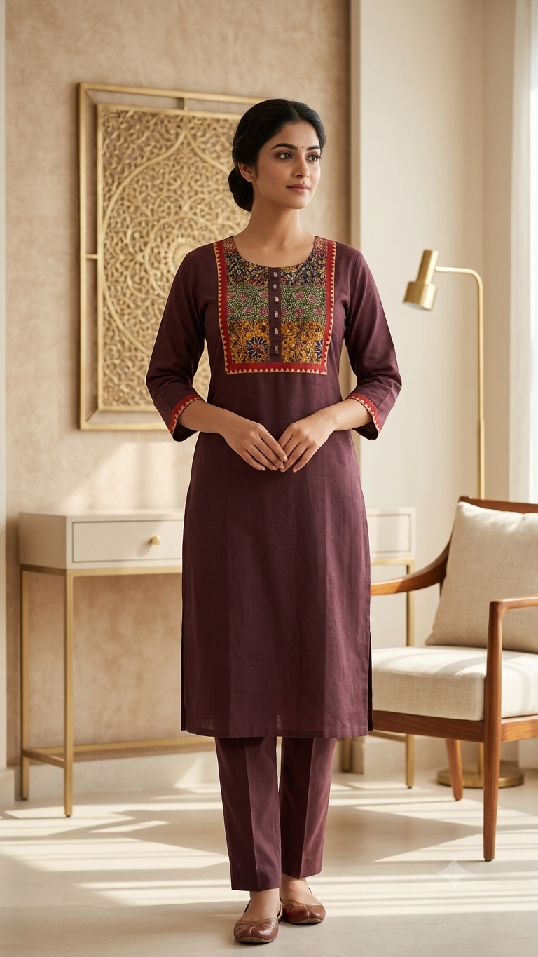 Coffee Brown printed kurti set