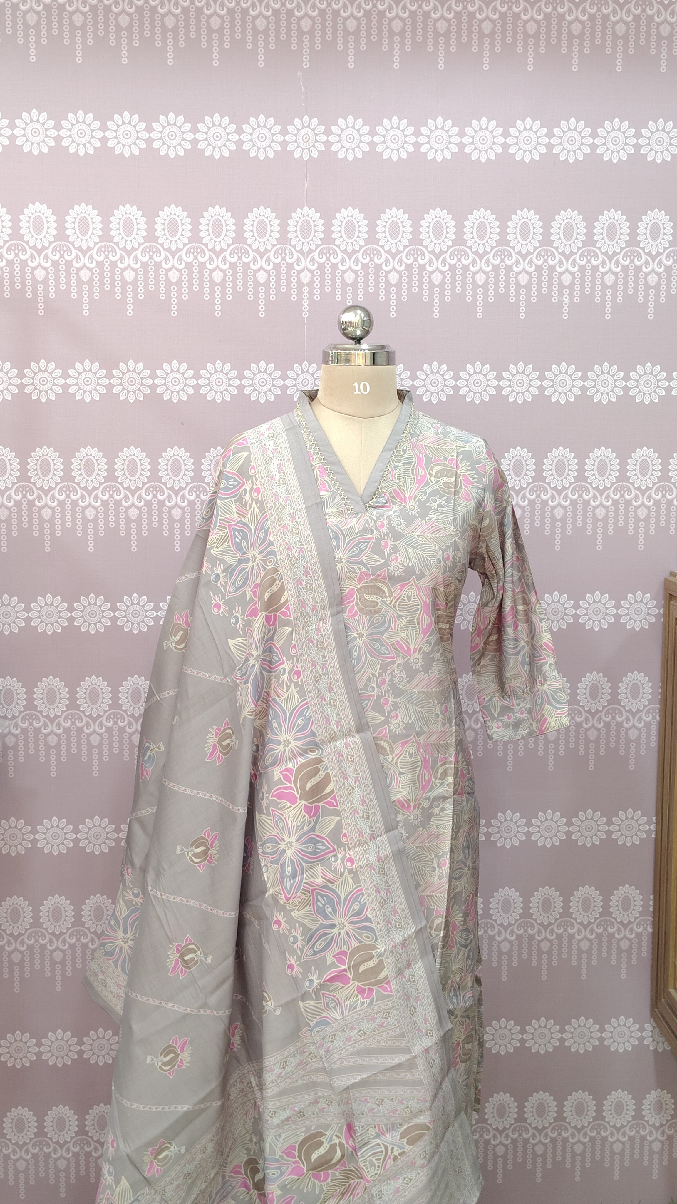 Grey printed kurthi set