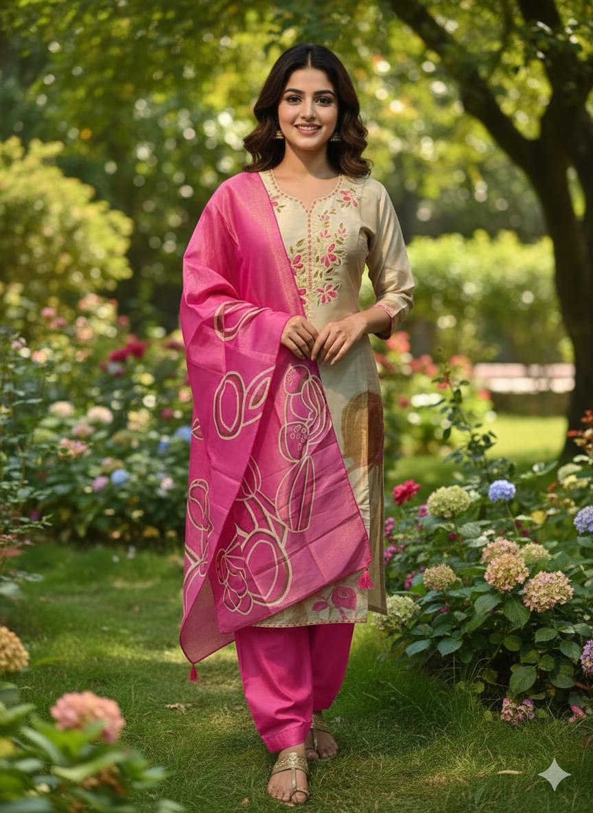 Pink printed kurthi set