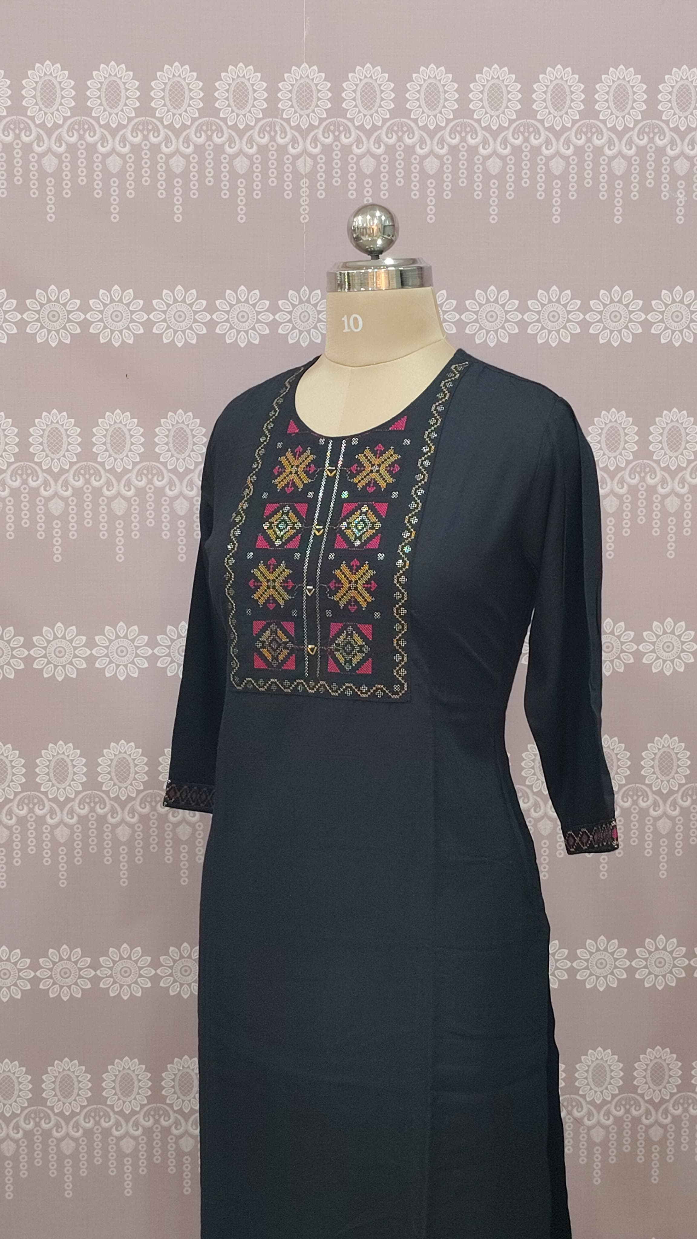 Elegant Black Embroidered Kurthi Set