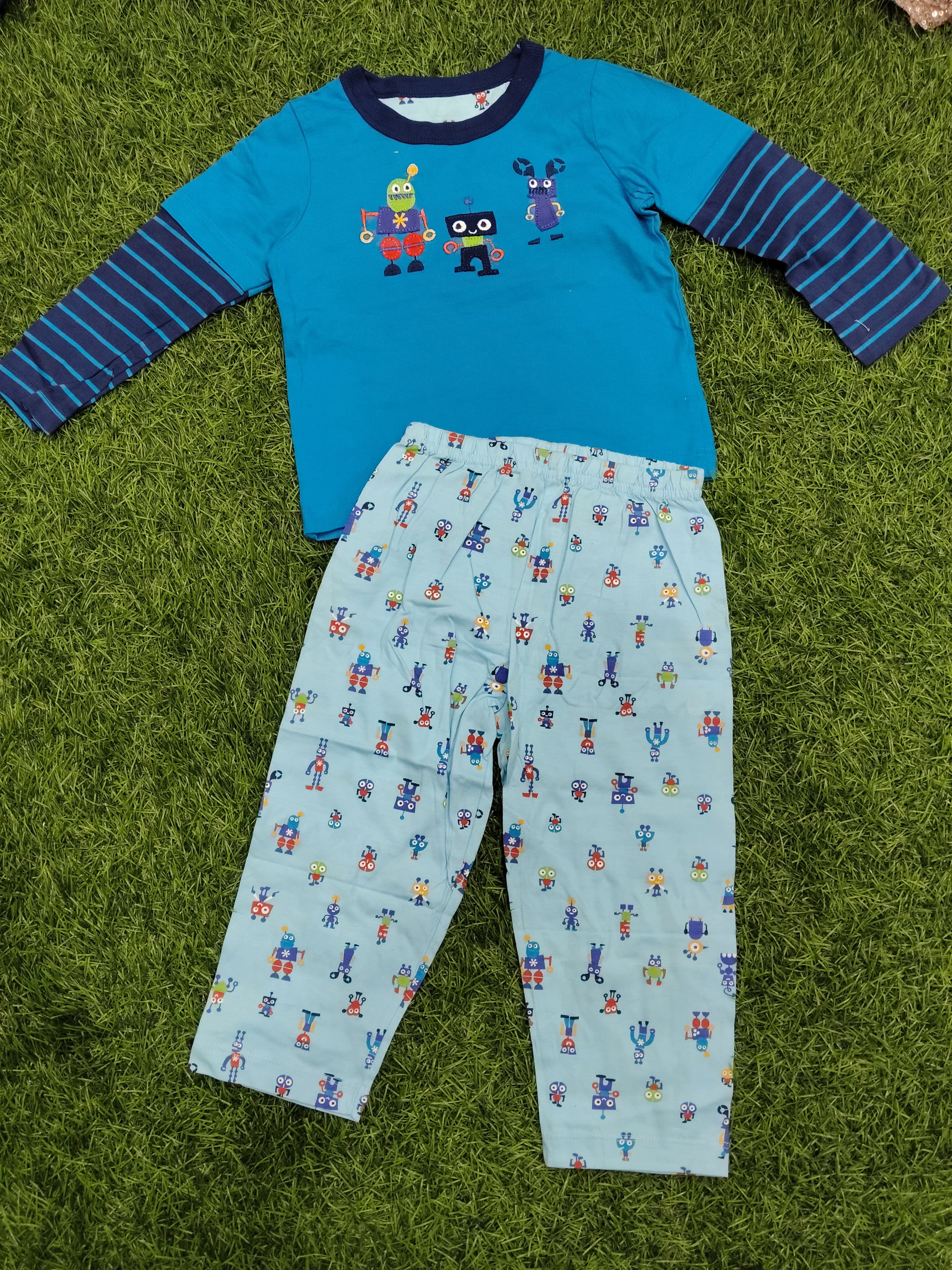 Cute Robot Print Kids Nightwear Set