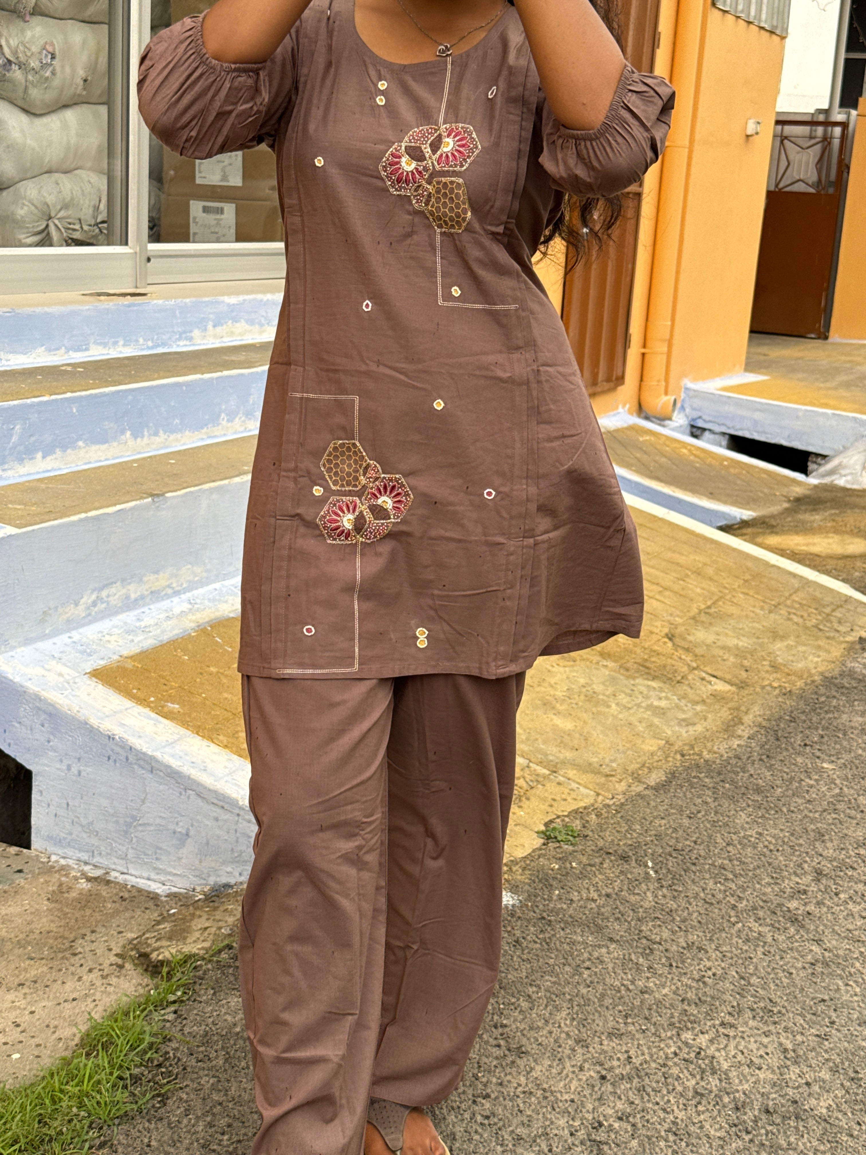Brown Embroidered co_ord set