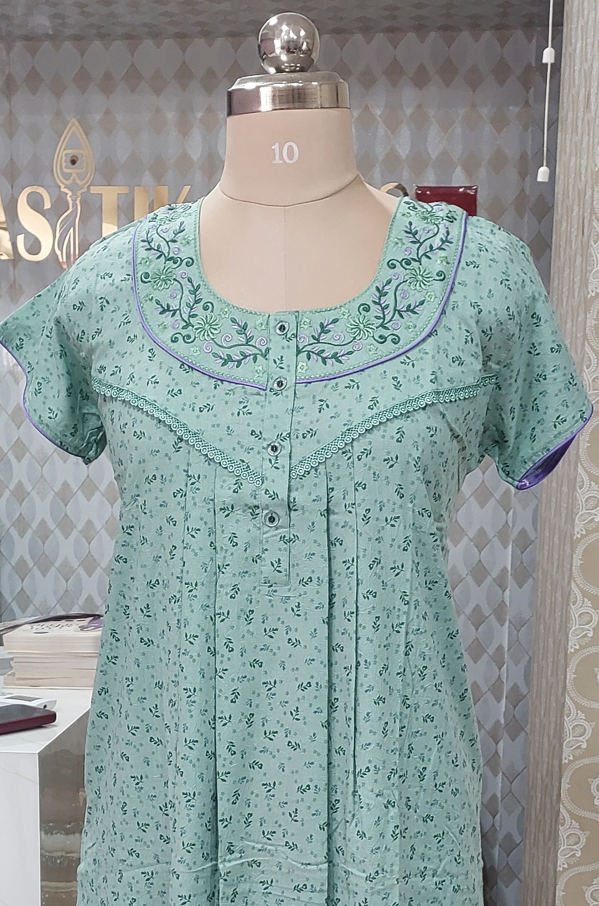 MINT GREEN FLORAL PRINTED NIGHTY