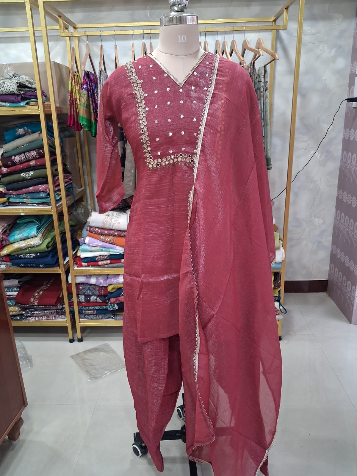 Premium tissue red kurti set