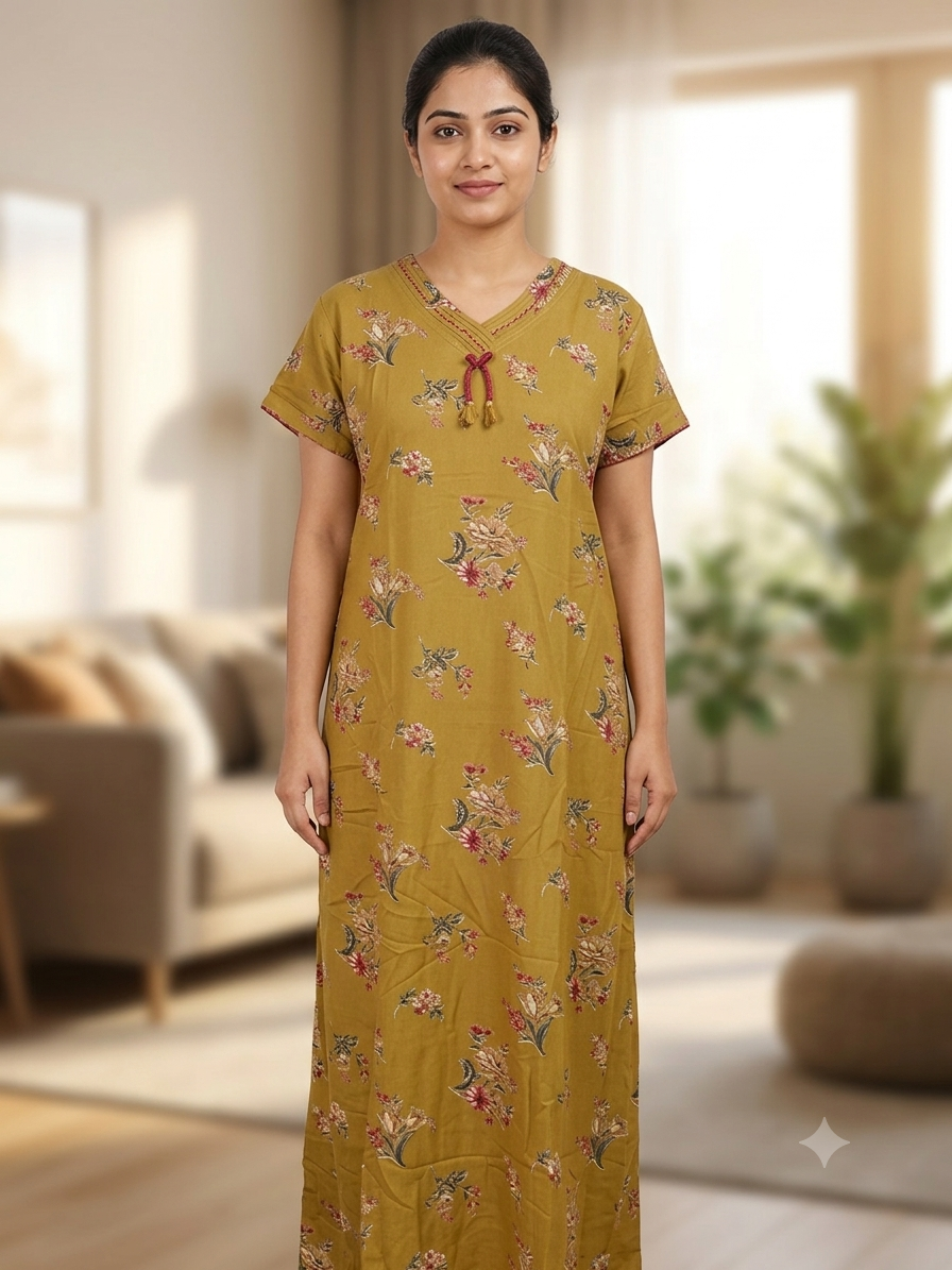 Mustard Yellow Floral Nighty