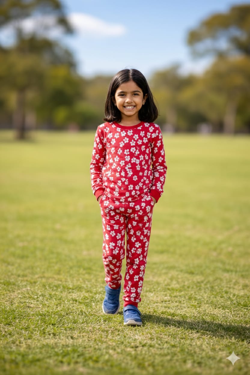 Bright red color la white floral print