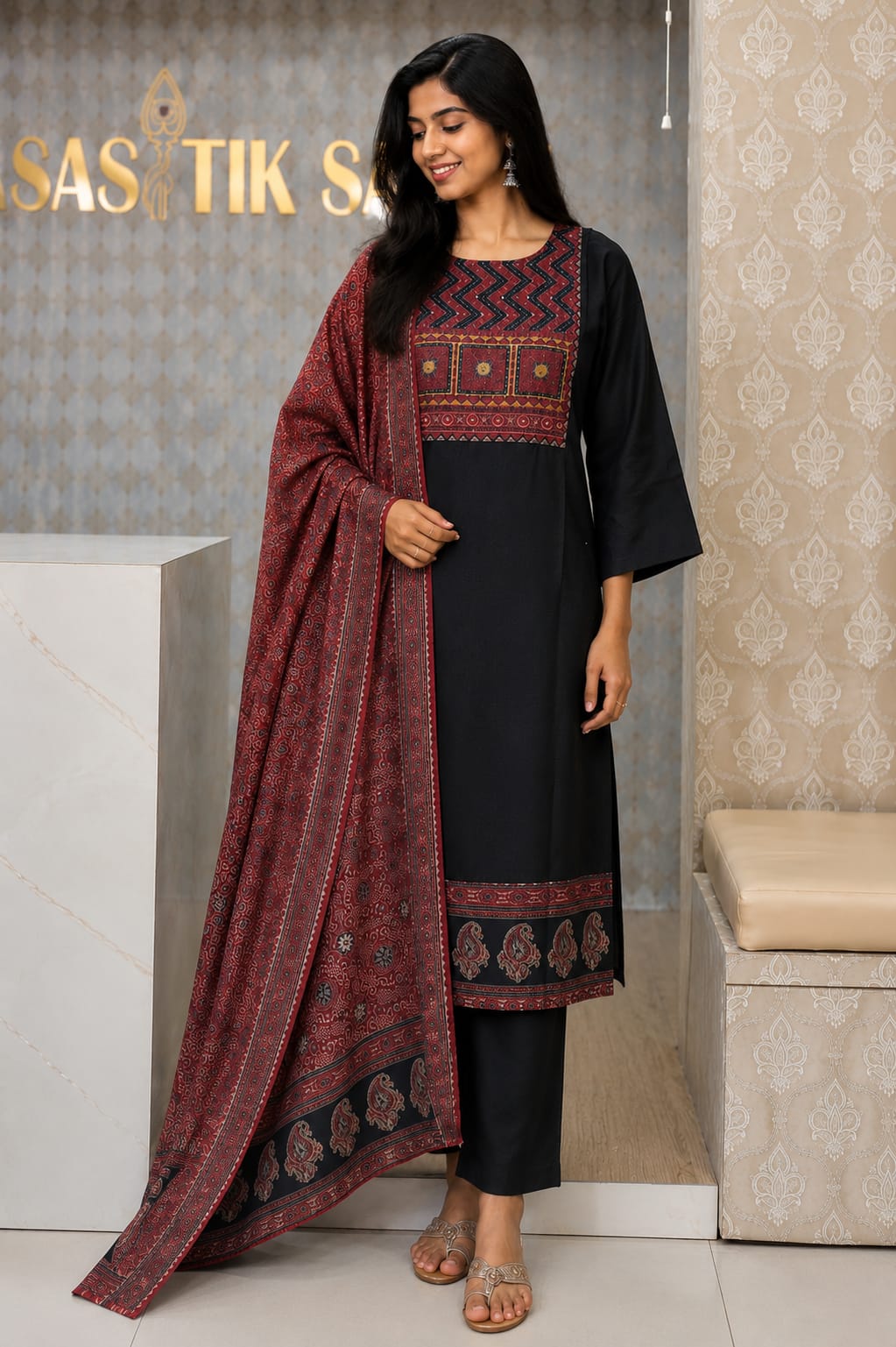 ROYAL BLACK KURTHI SET