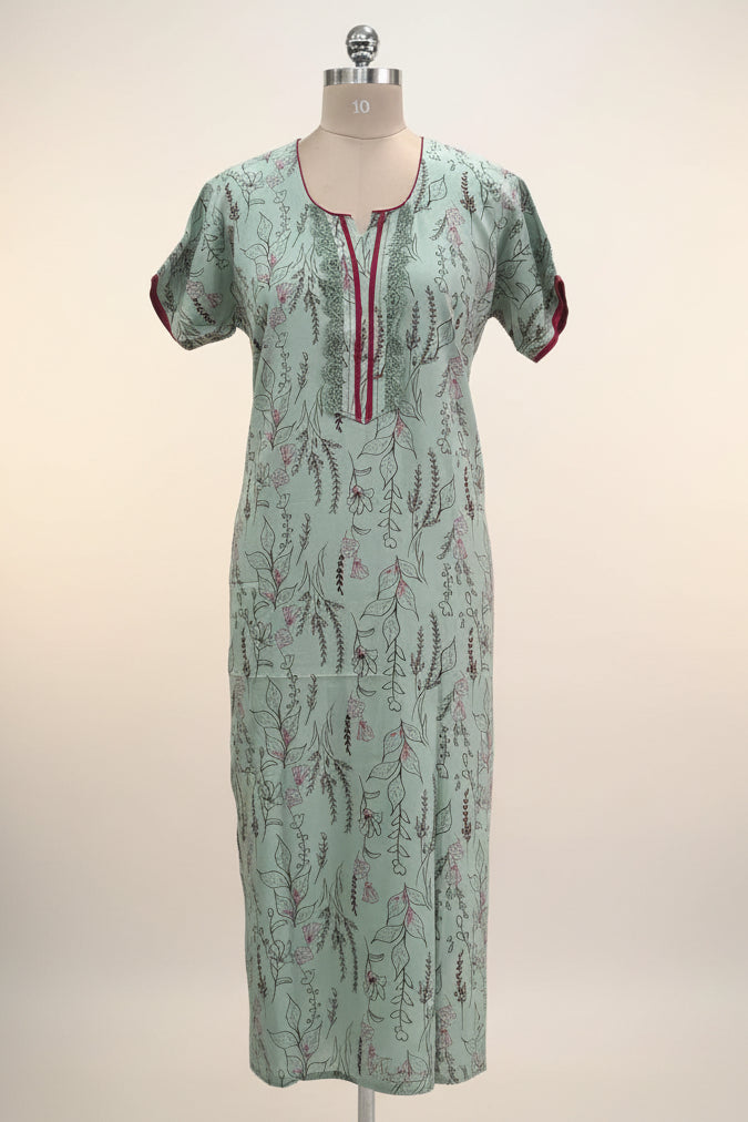 Mint green botanical cotton nighty