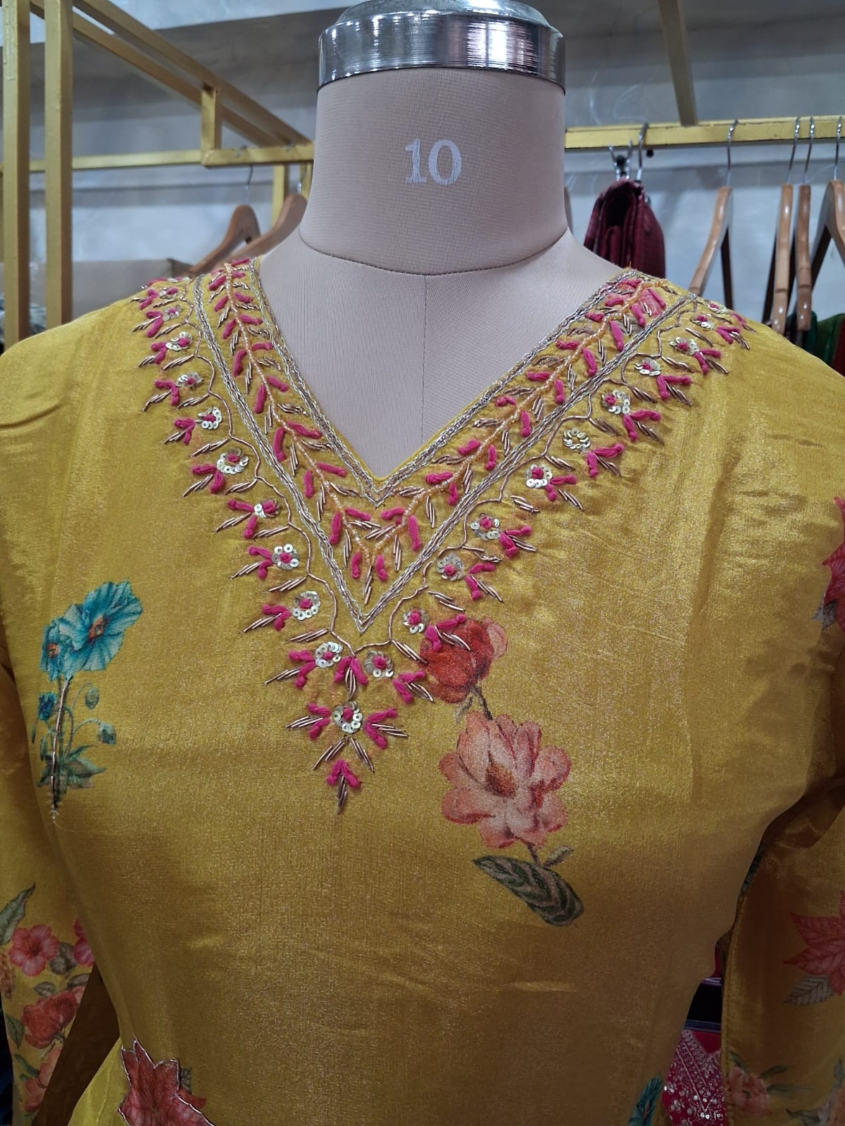 Mustard Yellow Floral kurti set