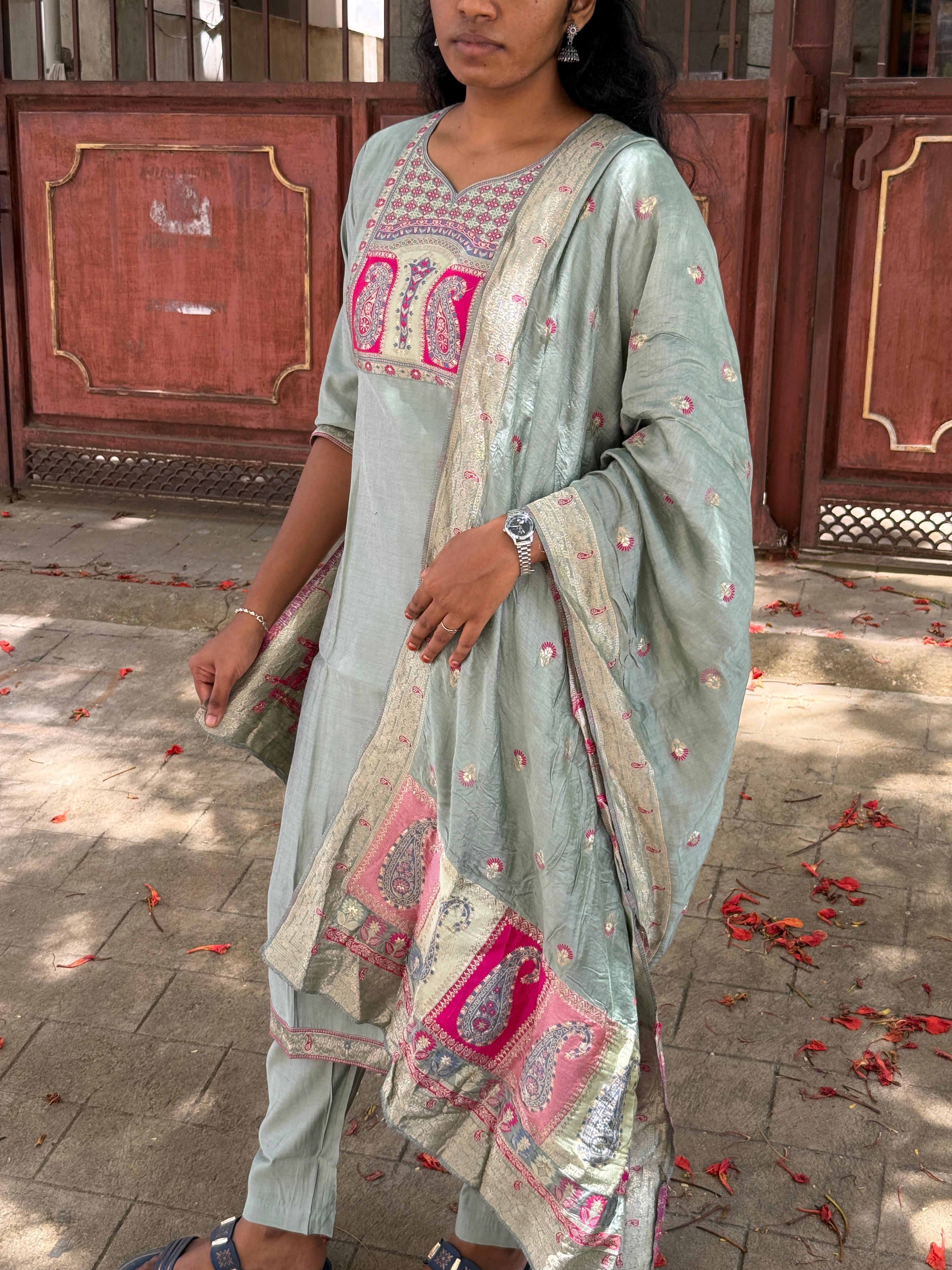 Elegant sage green kurthi set