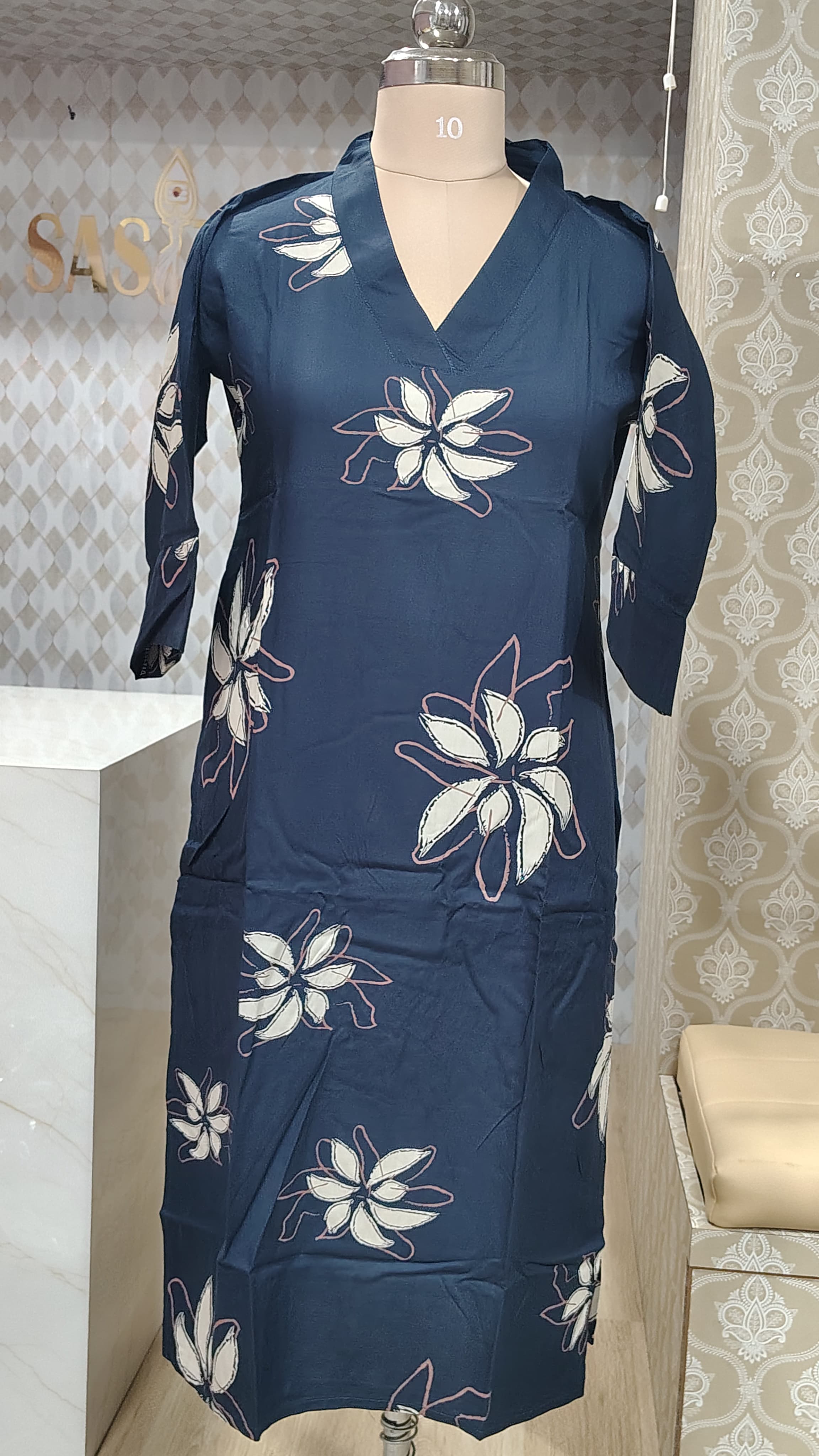 Navy blue floral kurti set