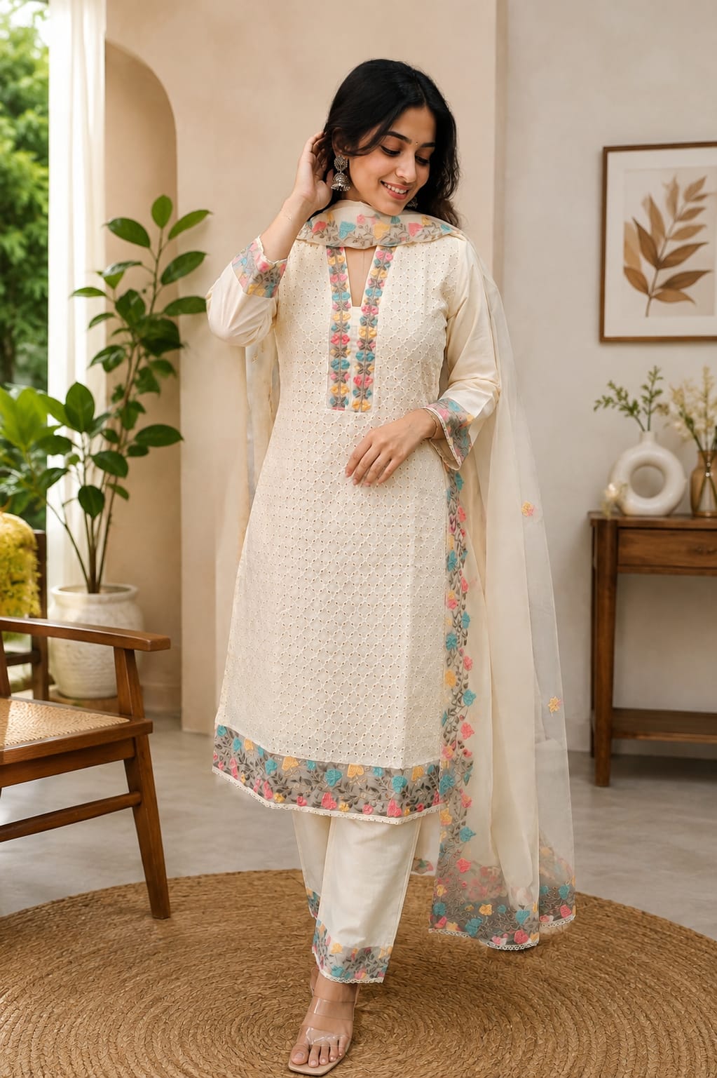 Elegant White KURTHI SET