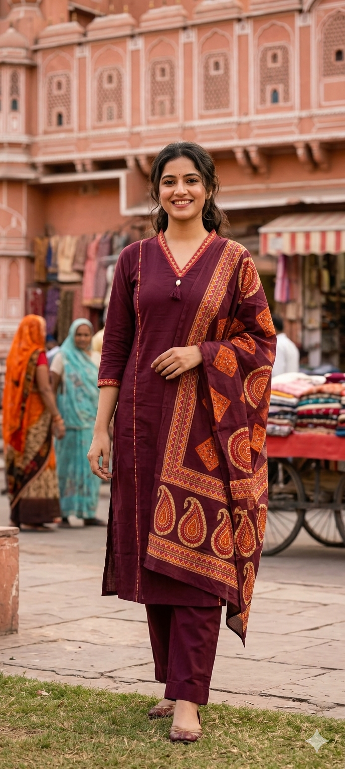 Elegant maroon kurthi set