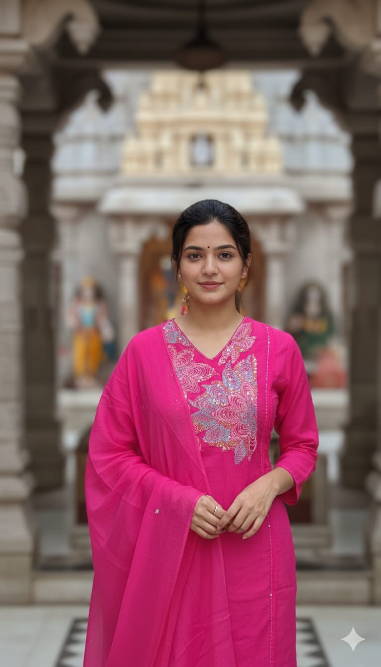 Vibrant pink printed kurthi set