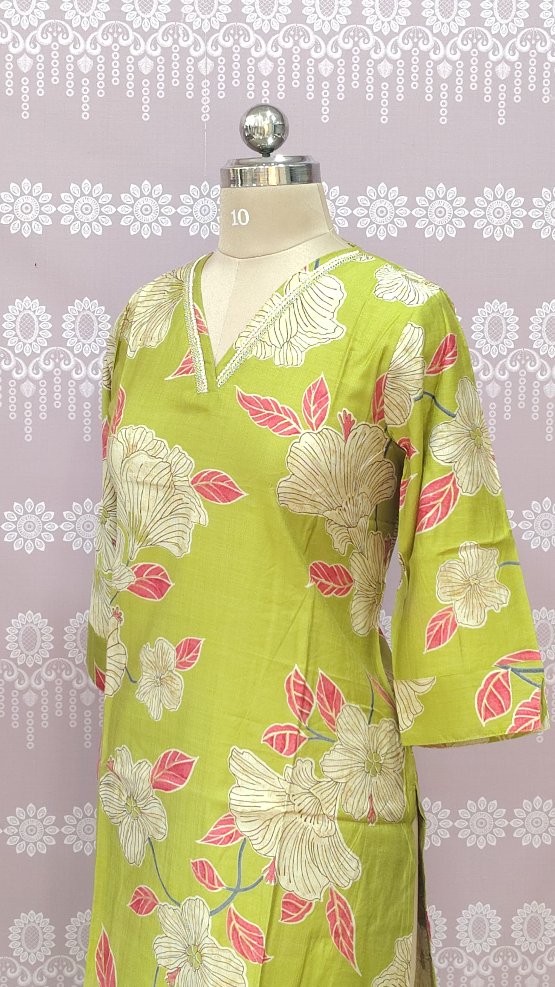 Fresh Green Floral Kurthi Set ✨