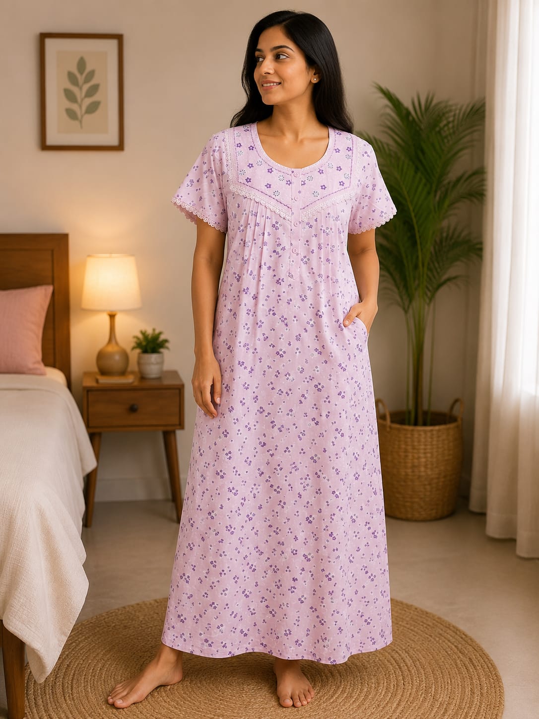 Elegant lavender Floral Nighty