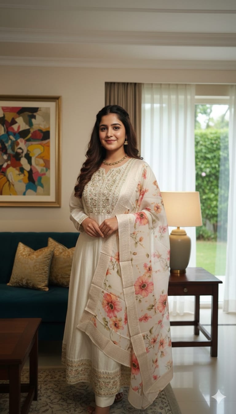 Off-white embroidery kurthi set