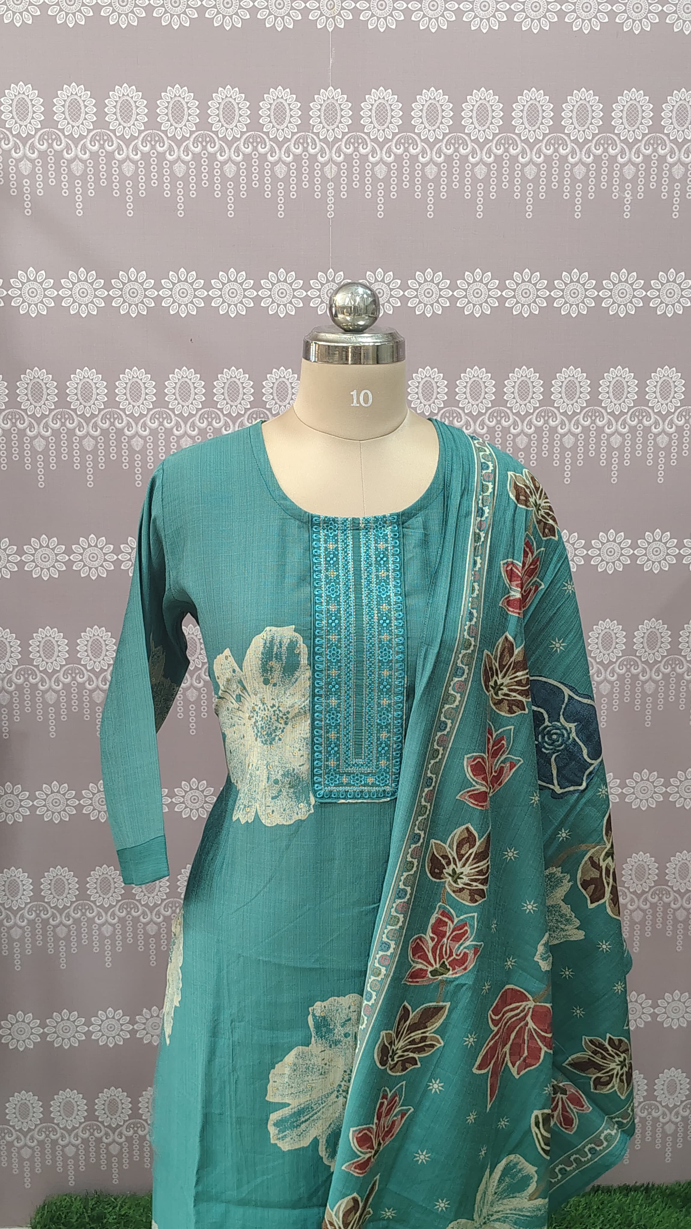 Elegant teal cotton blend kurthi set