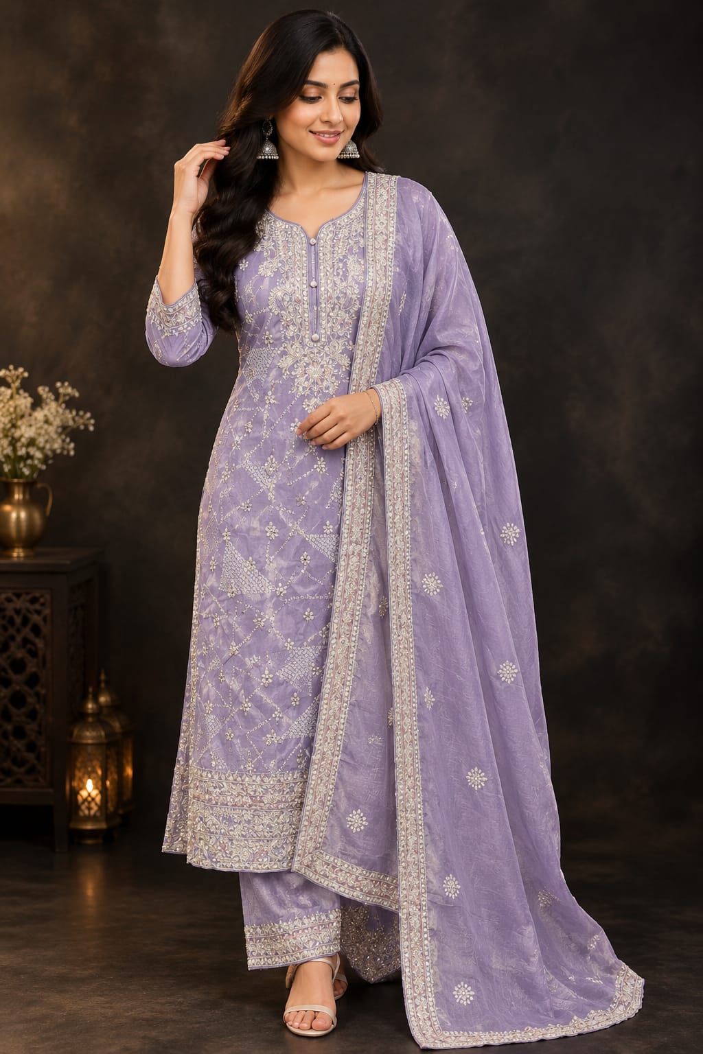 3colour Embroidered printed kurthi set