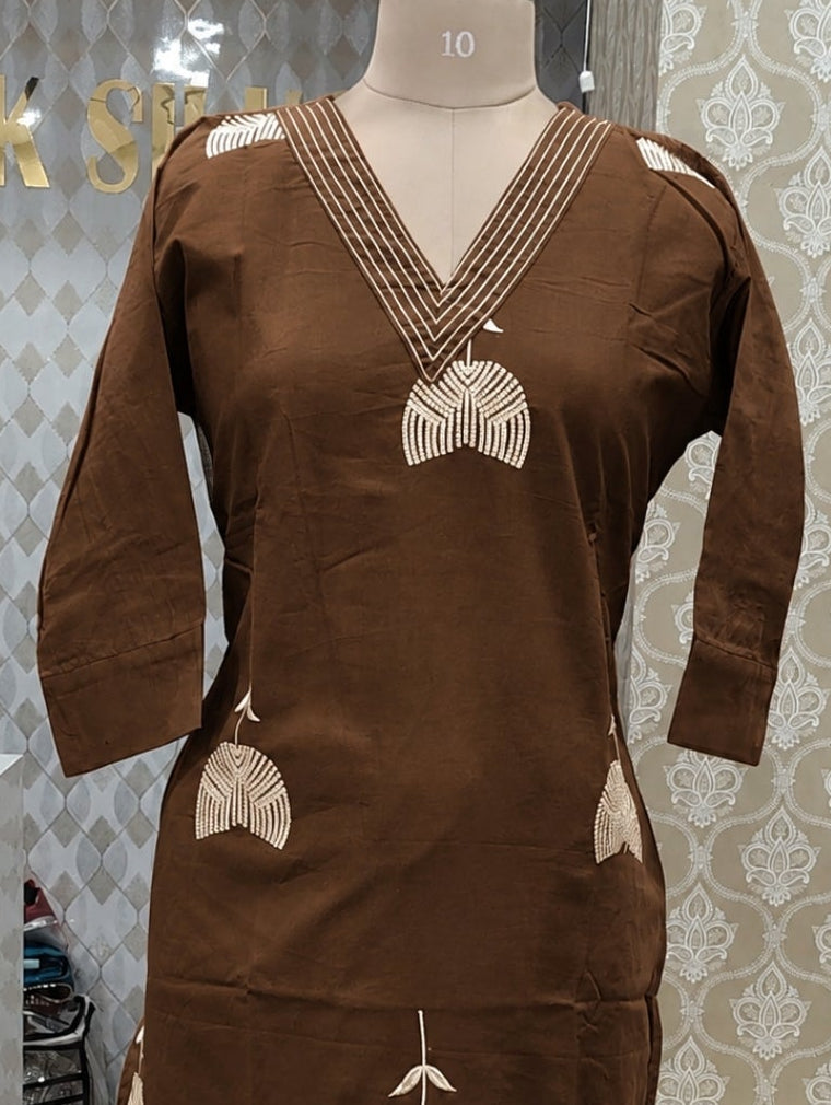 Elegant Brown Printed Kurti SET