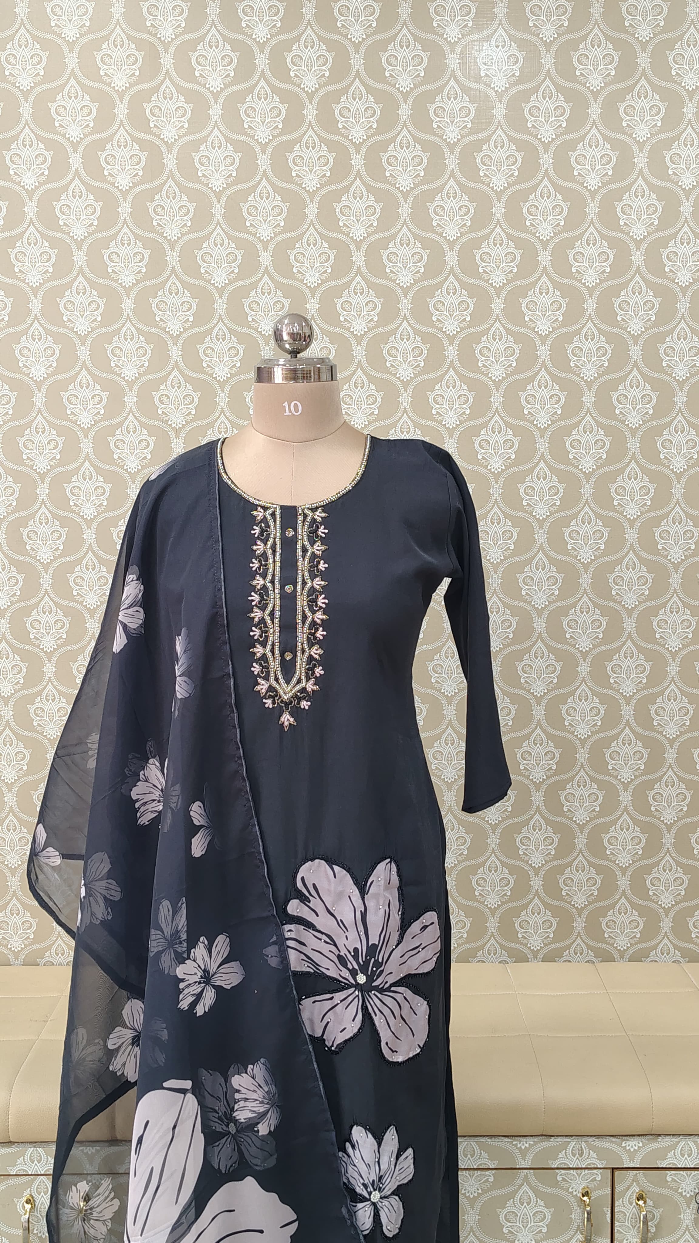 Black floral kurthi set