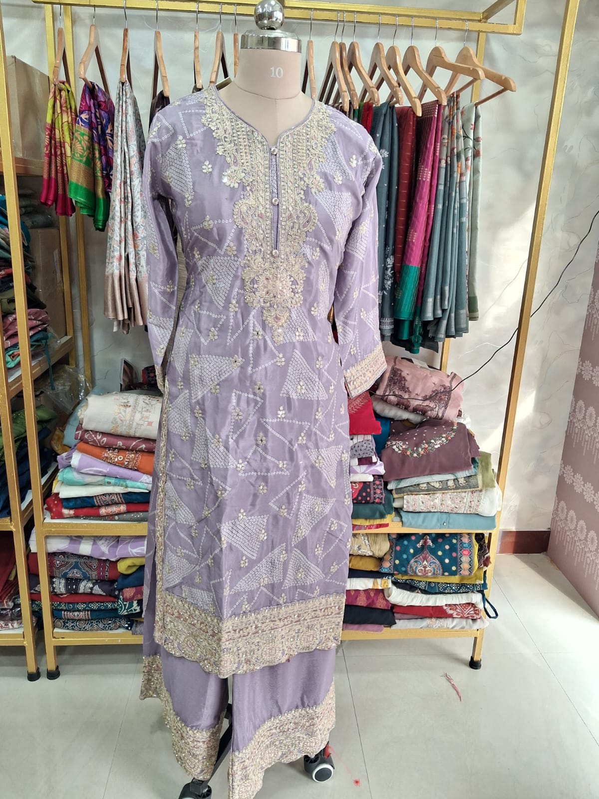 3colour Embroidered printed kurthi set
