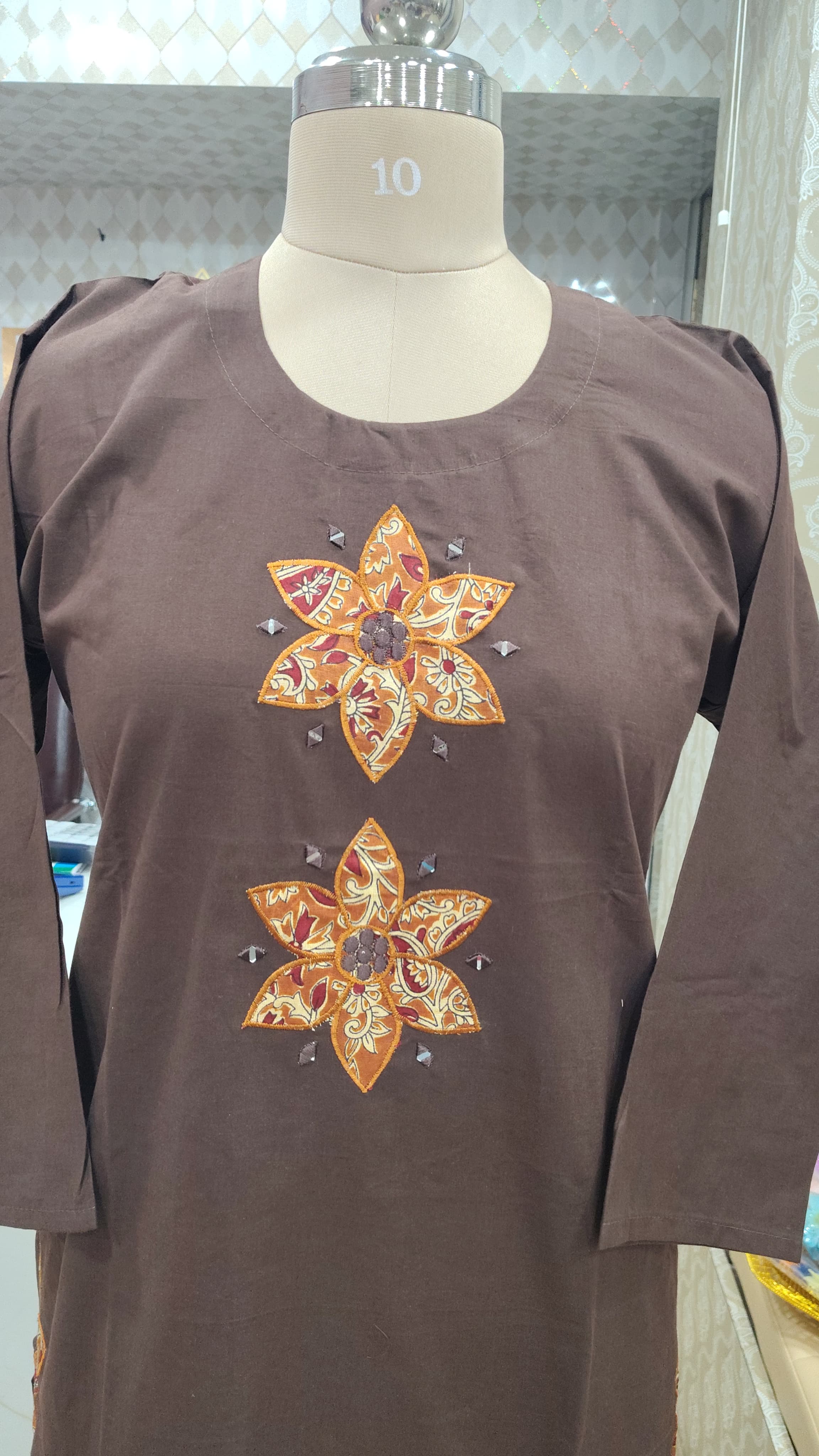 Brown Embroidered  kurti set