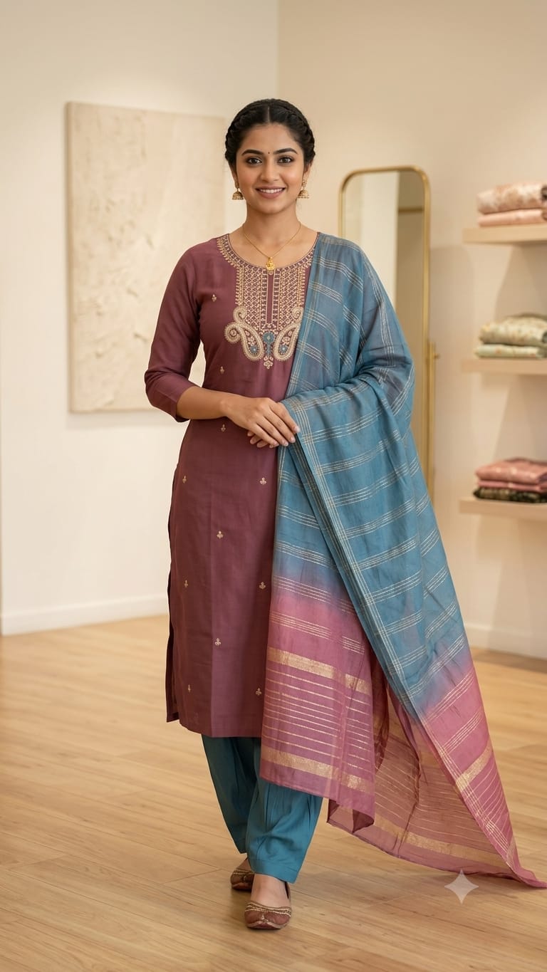 Maroon embroidery kurthi set