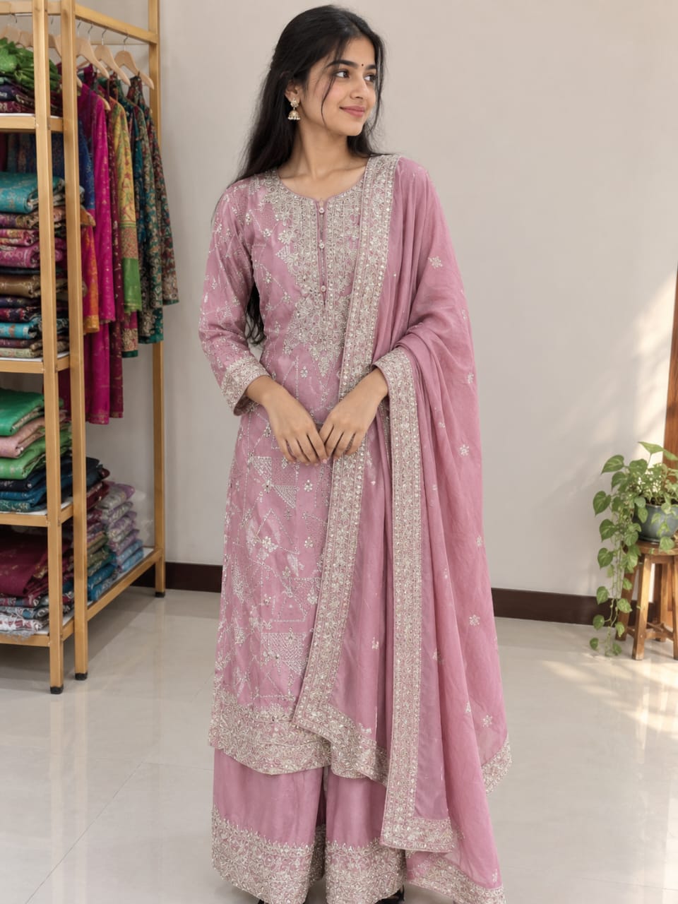 3colour Embroidered printed kurthi set