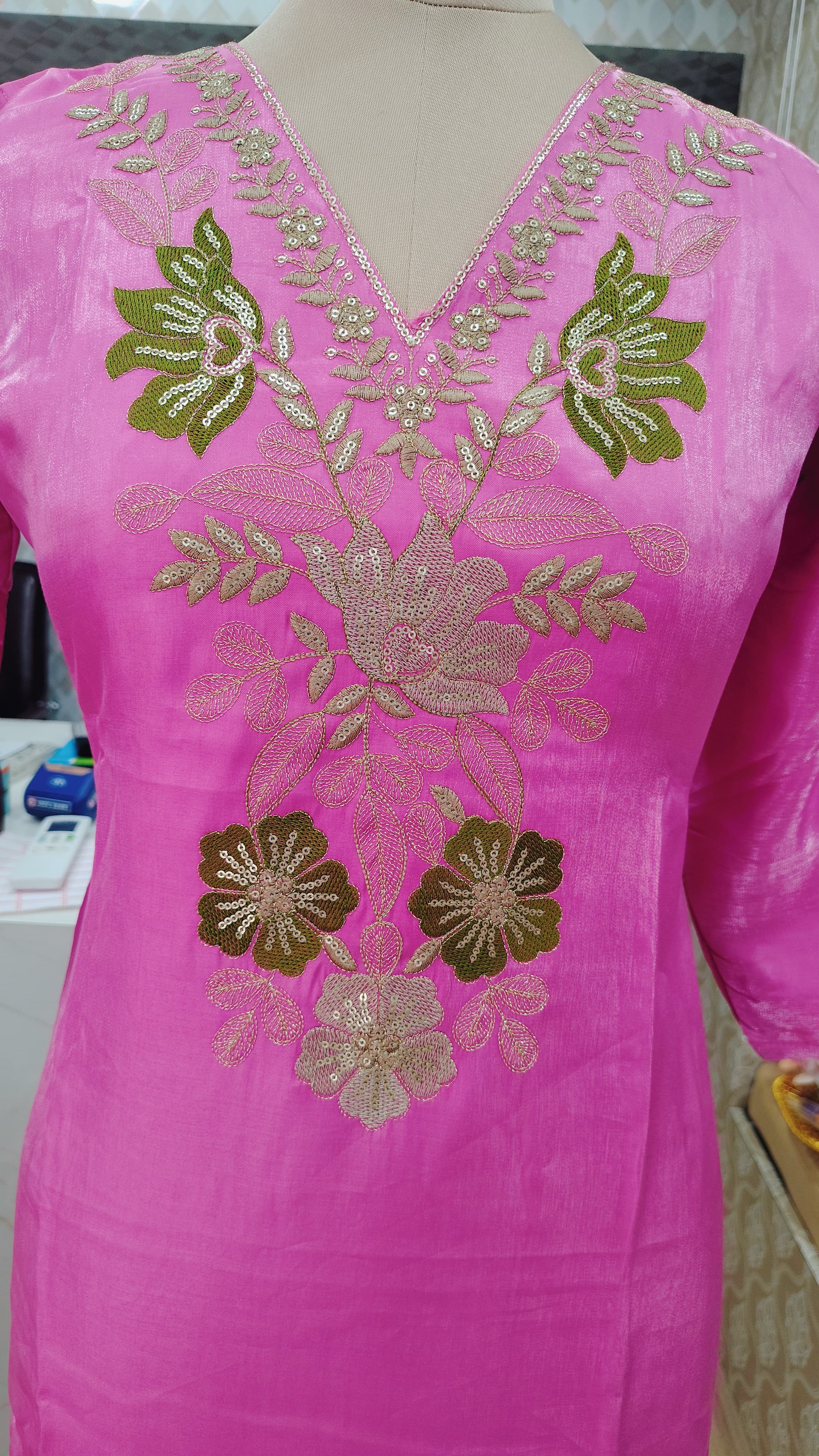 Pink Embroidered  kurti set