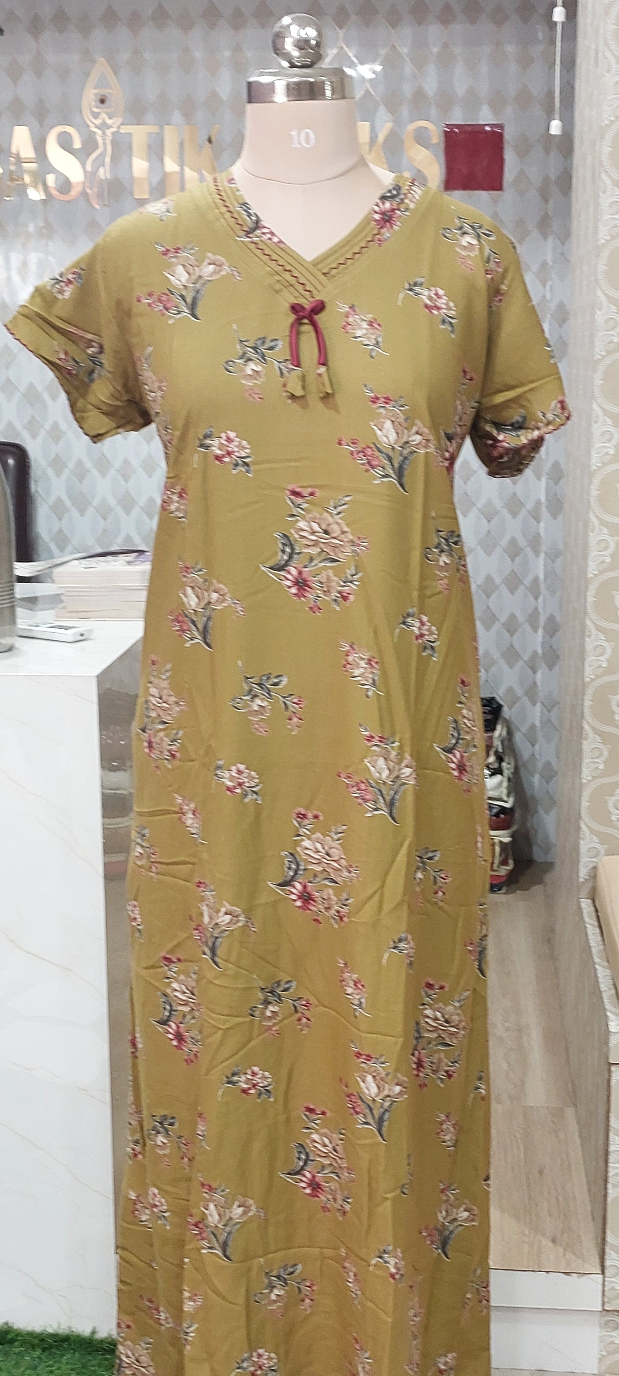 Mustard Yellow Floral Nighty